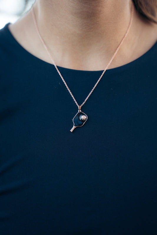 Pickleball Happy Face Necklace in Rose Gold [Black]