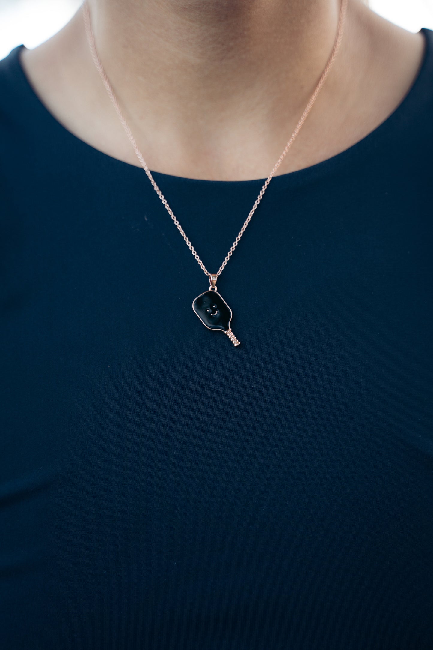 Pickleball Happy Face Necklace in Rose Gold [Black]