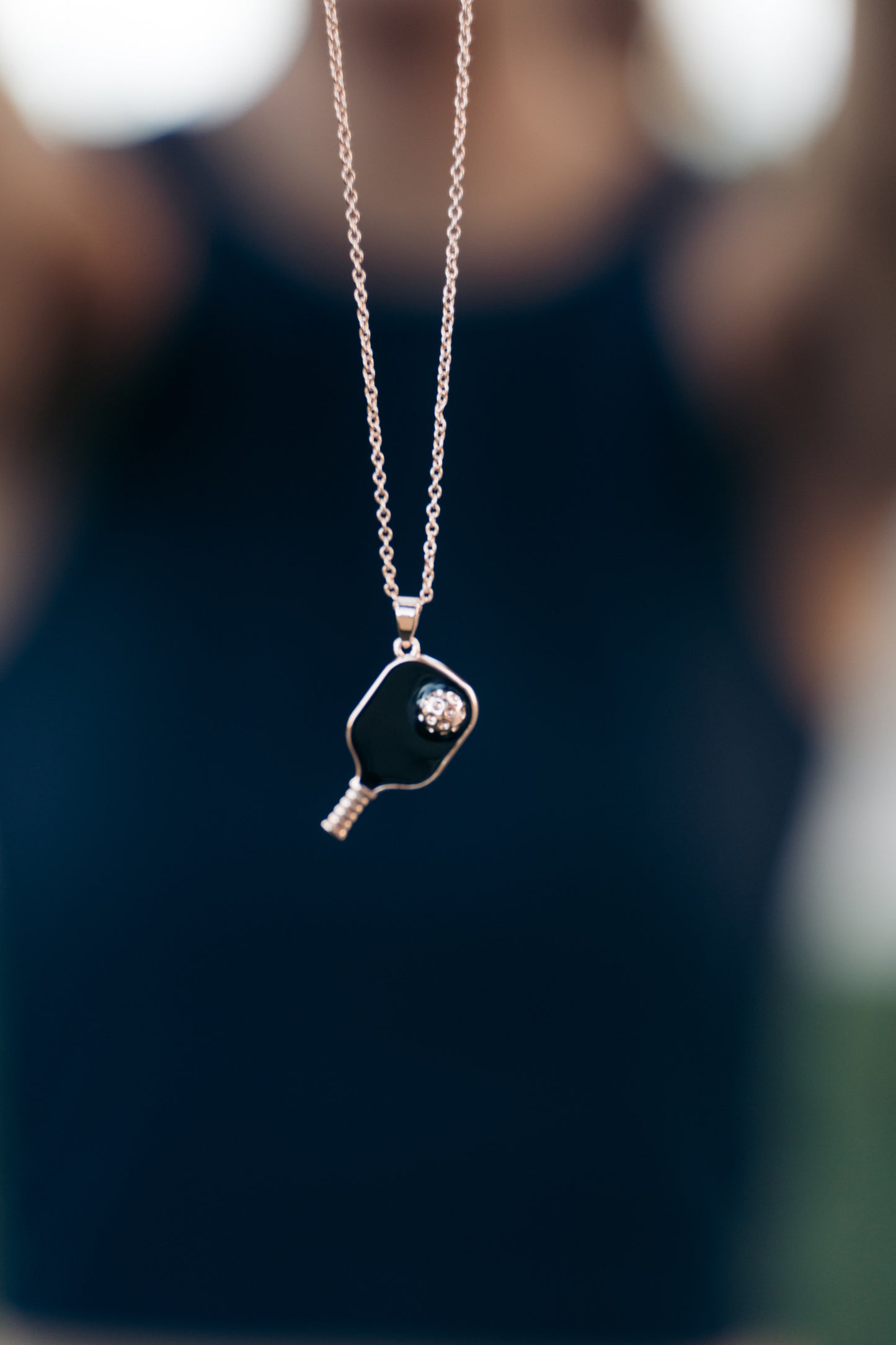 Pickleball Happy Face Necklace in Rose Gold [Black]