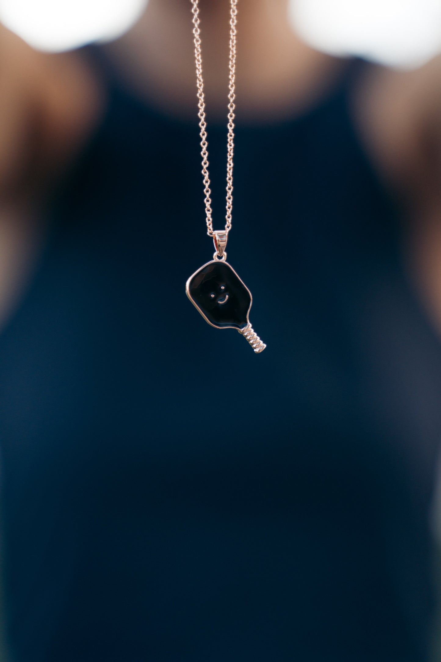 Pickleball Happy Face Necklace in Rose Gold [Black]