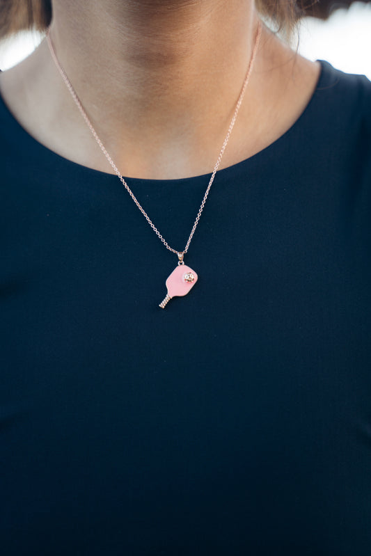 Pickleball Happy Face Necklace in Rose Gold [Pretty pink]
