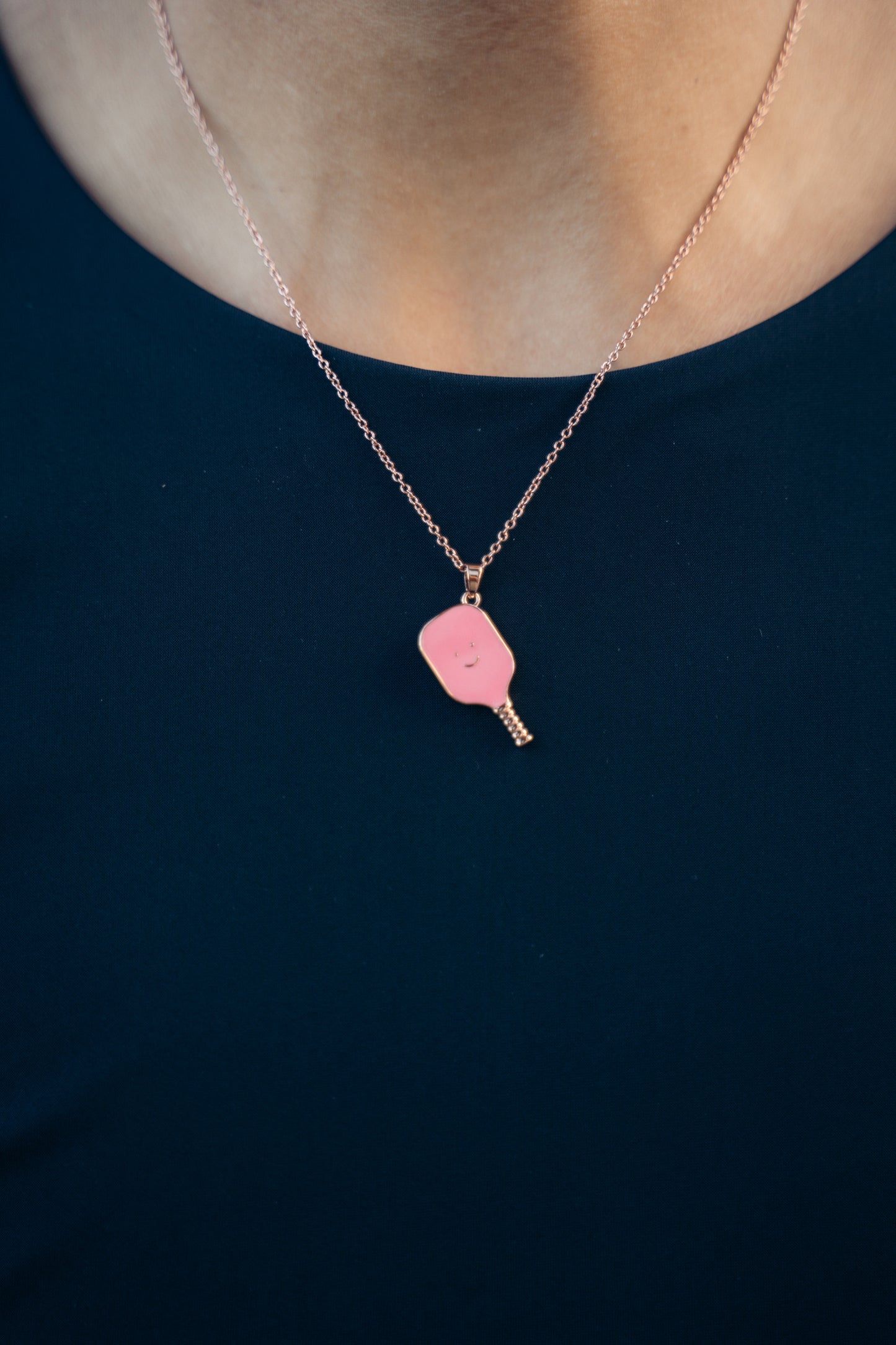Pickleball Happy Face Necklace in Rose Gold [Pretty pink]