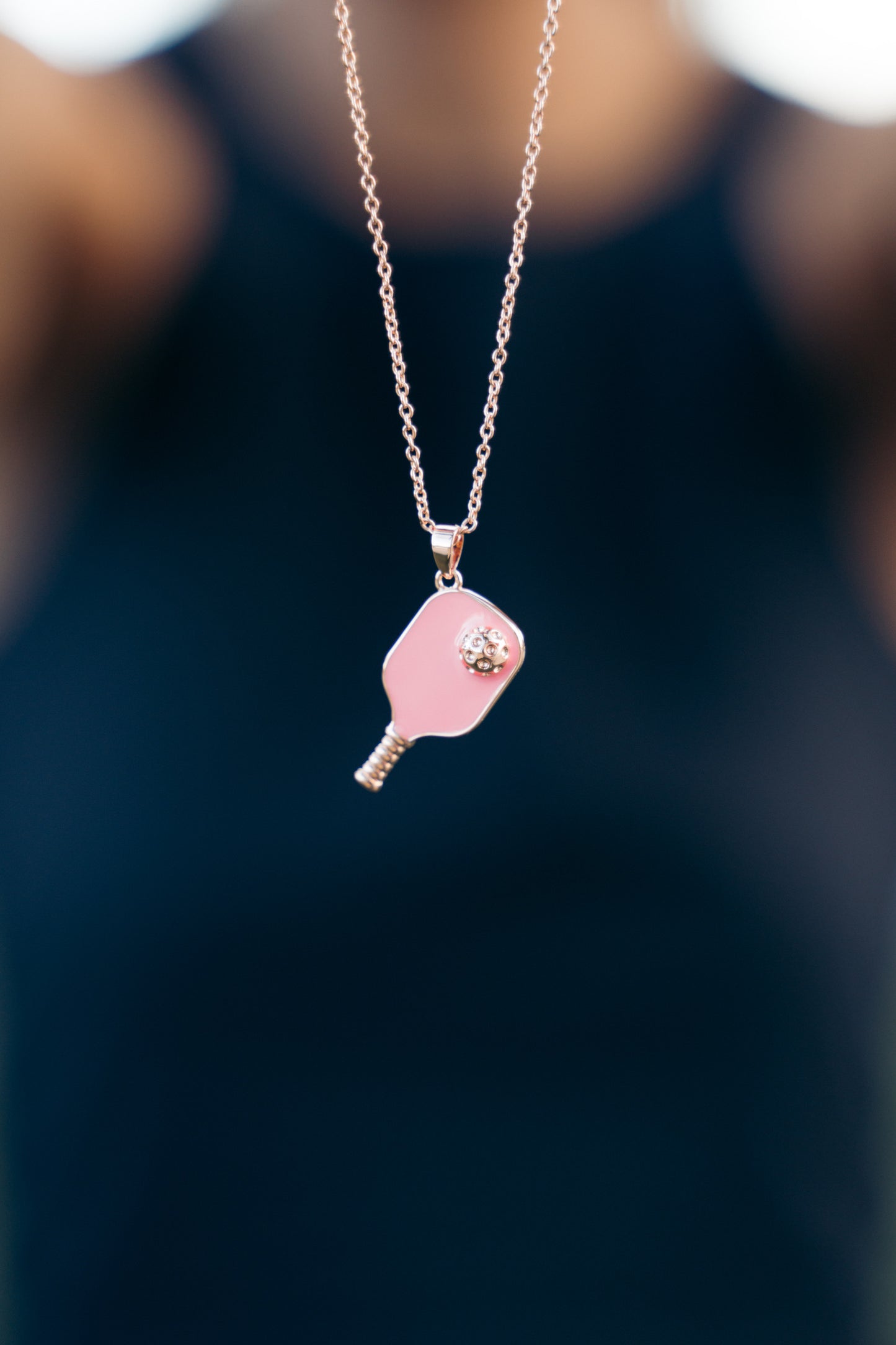 Pickleball Happy Face Necklace in Rose Gold [Pretty pink]