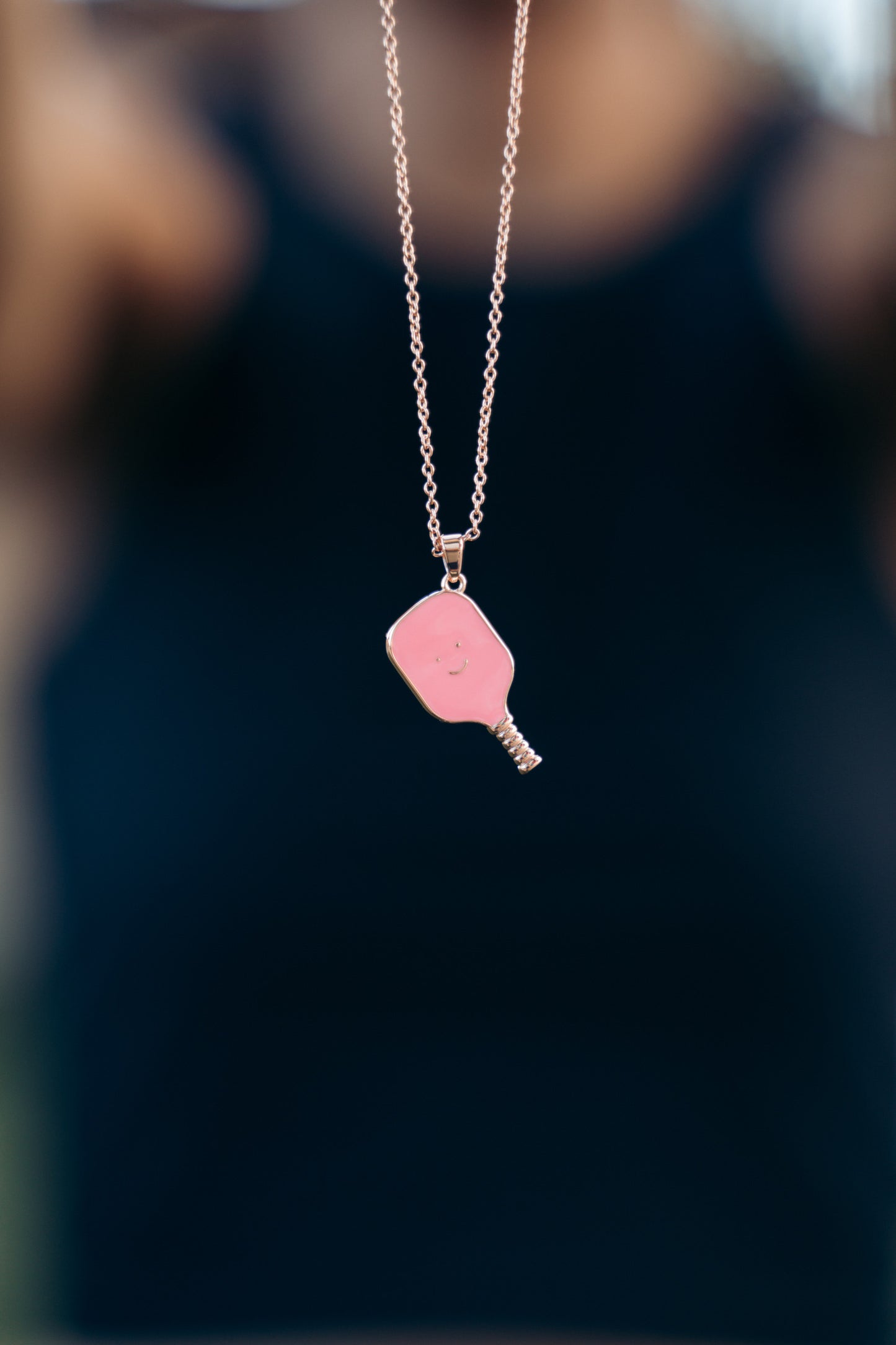 Pickleball Happy Face Necklace in Rose Gold [Pretty pink]