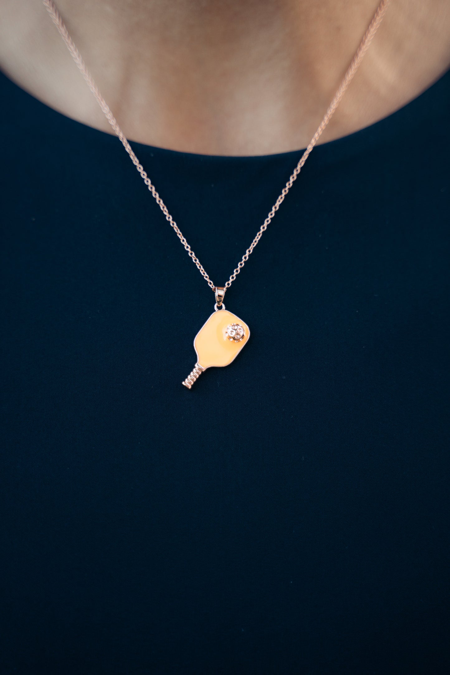 Pickleball Happy Face Necklace in Rose Gold [Neon Orange]