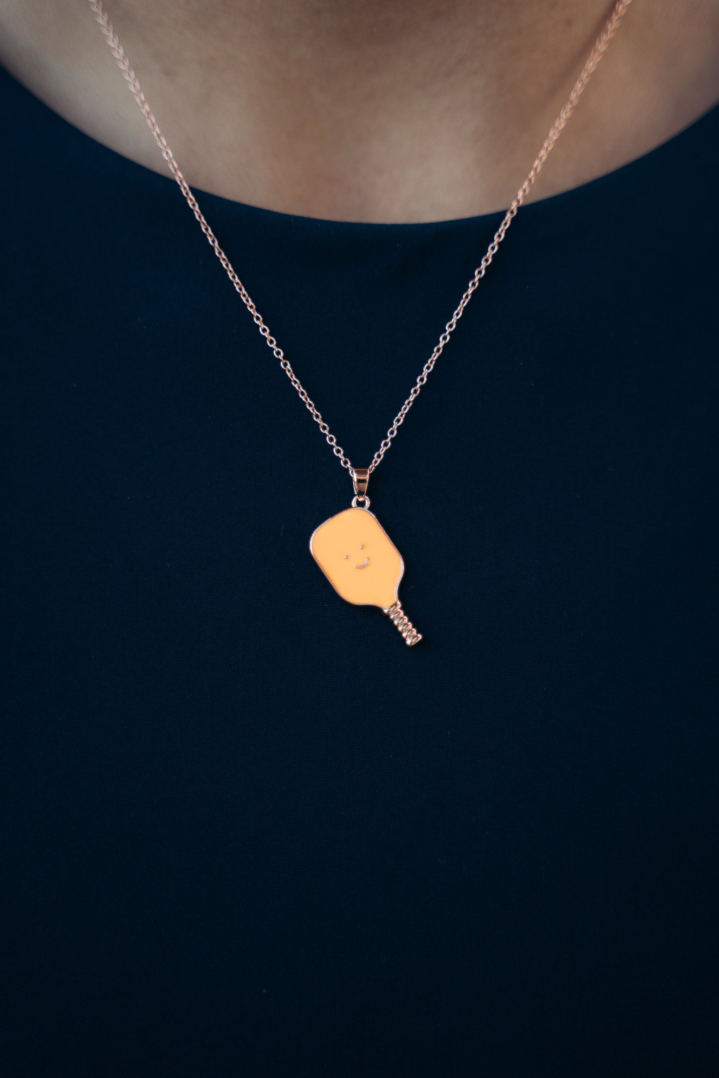 Pickleball Happy Face Necklace in Rose Gold [Neon Orange]