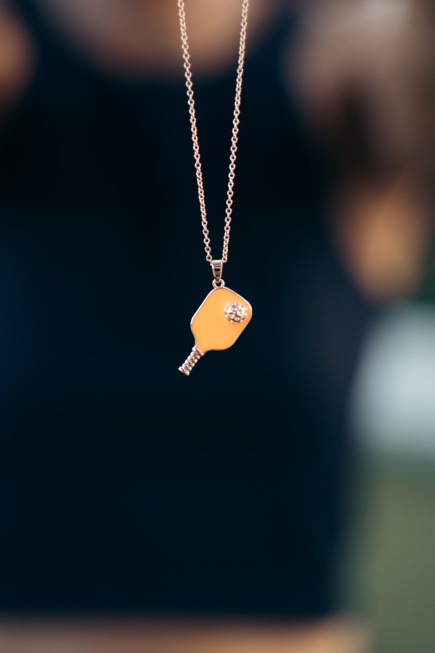 Pickleball Happy Face Necklace in Rose Gold [Neon Orange]