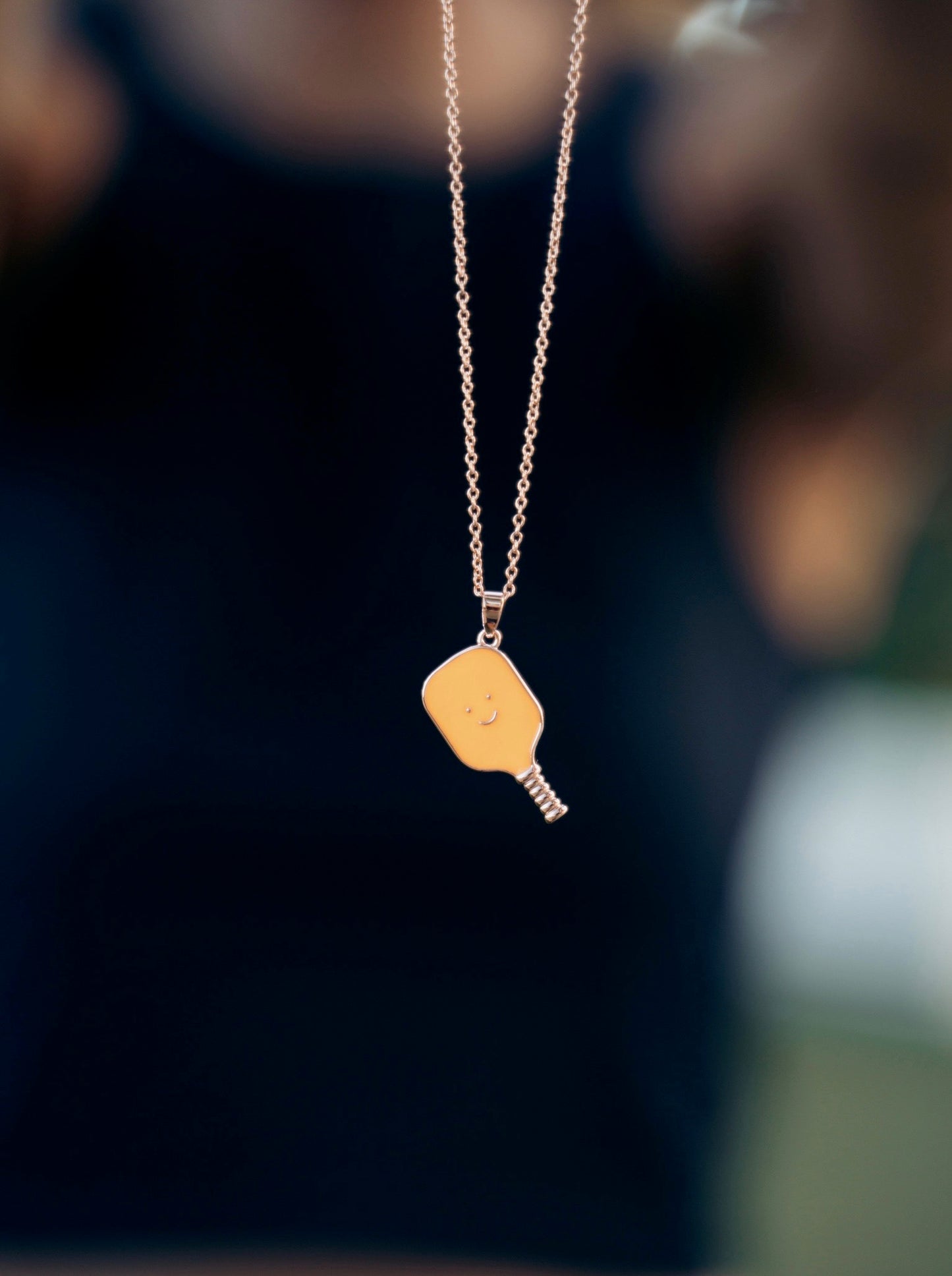Pickleball Happy Face Necklace in Rose Gold [Neon Orange]
