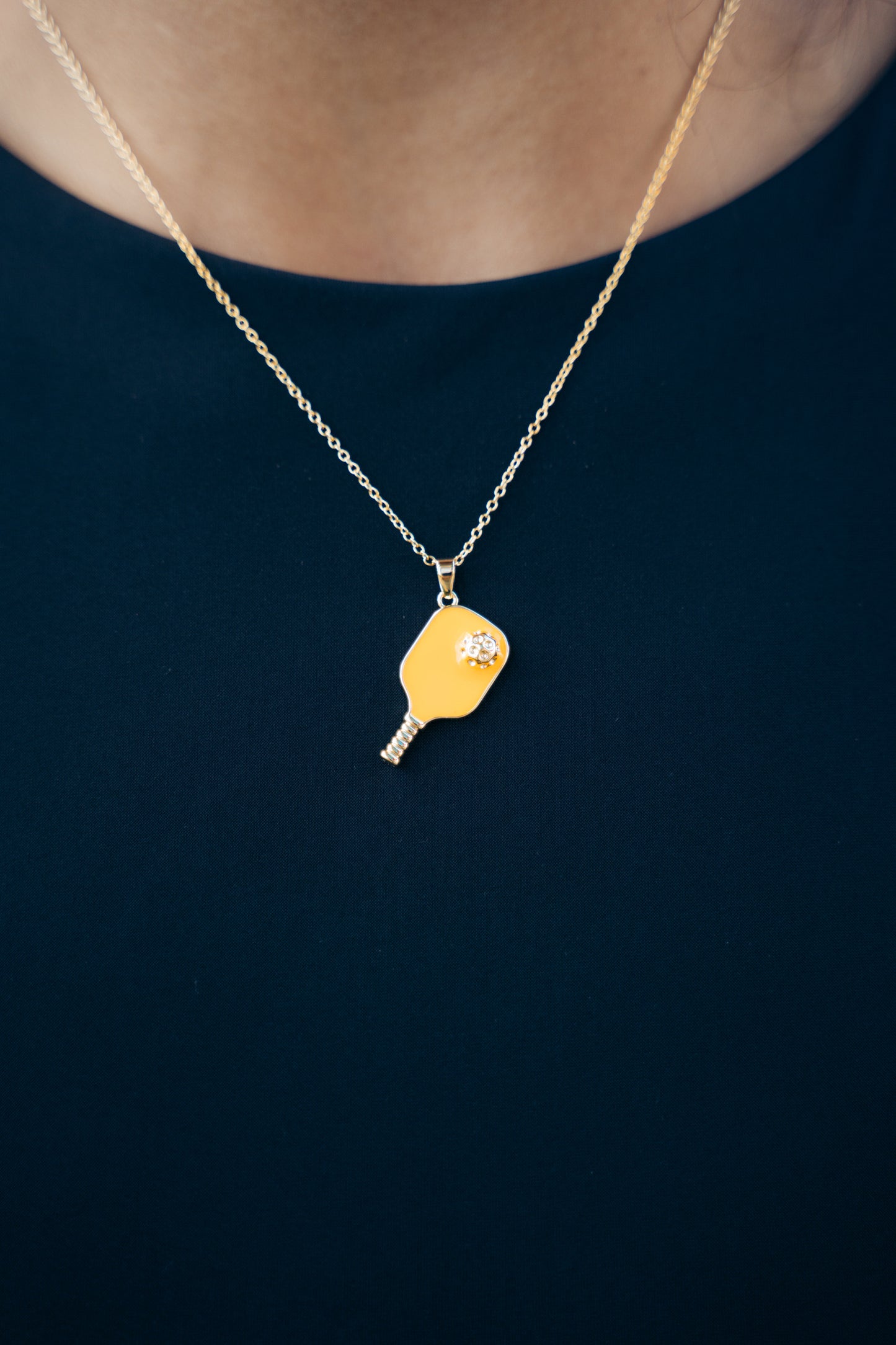 Pickleball Happy Face Necklace in 14K Gold Dipped [Neon Orange]