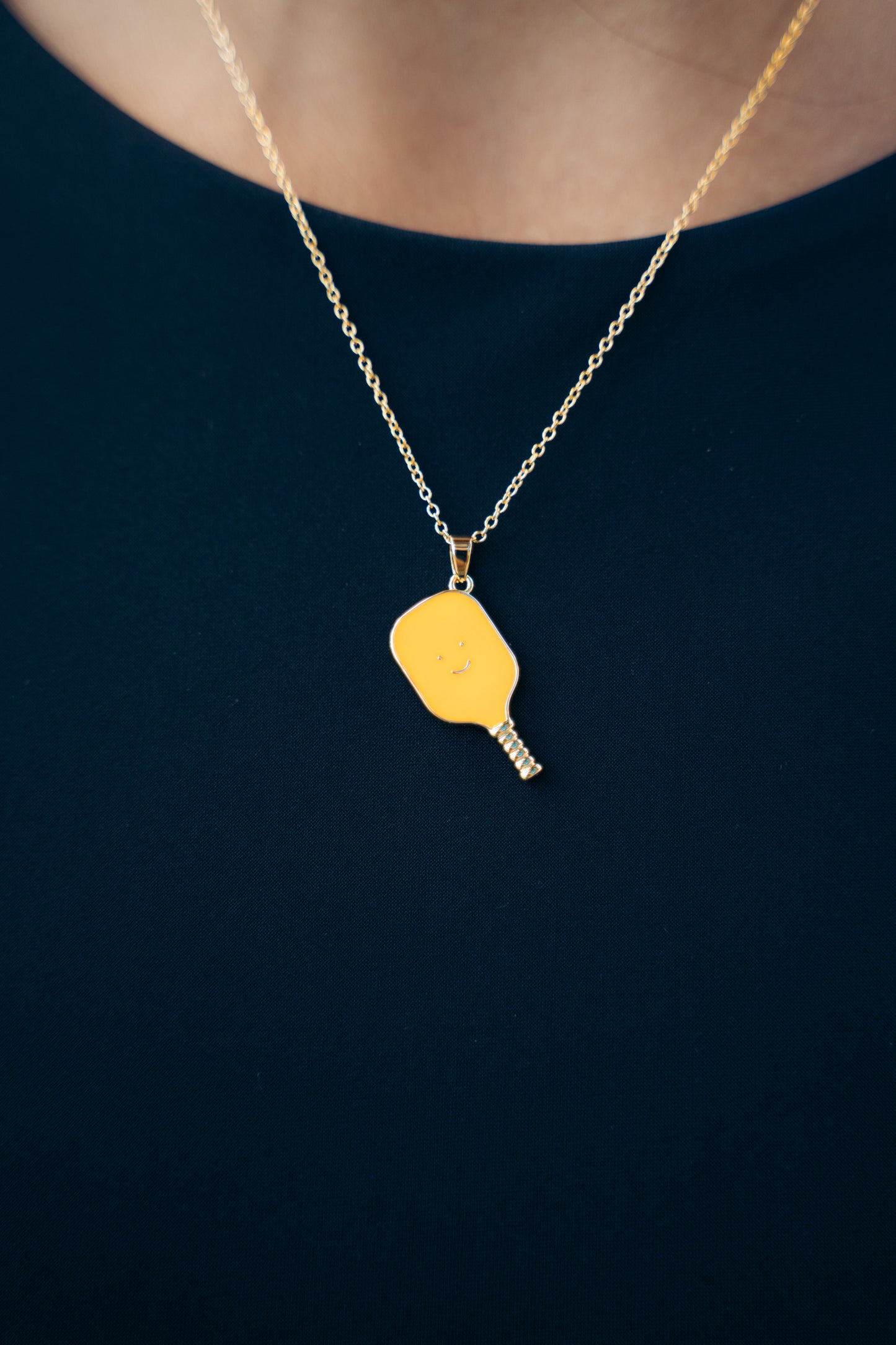 Pickleball Happy Face Necklace in 14K Gold Dipped [Neon Orange]