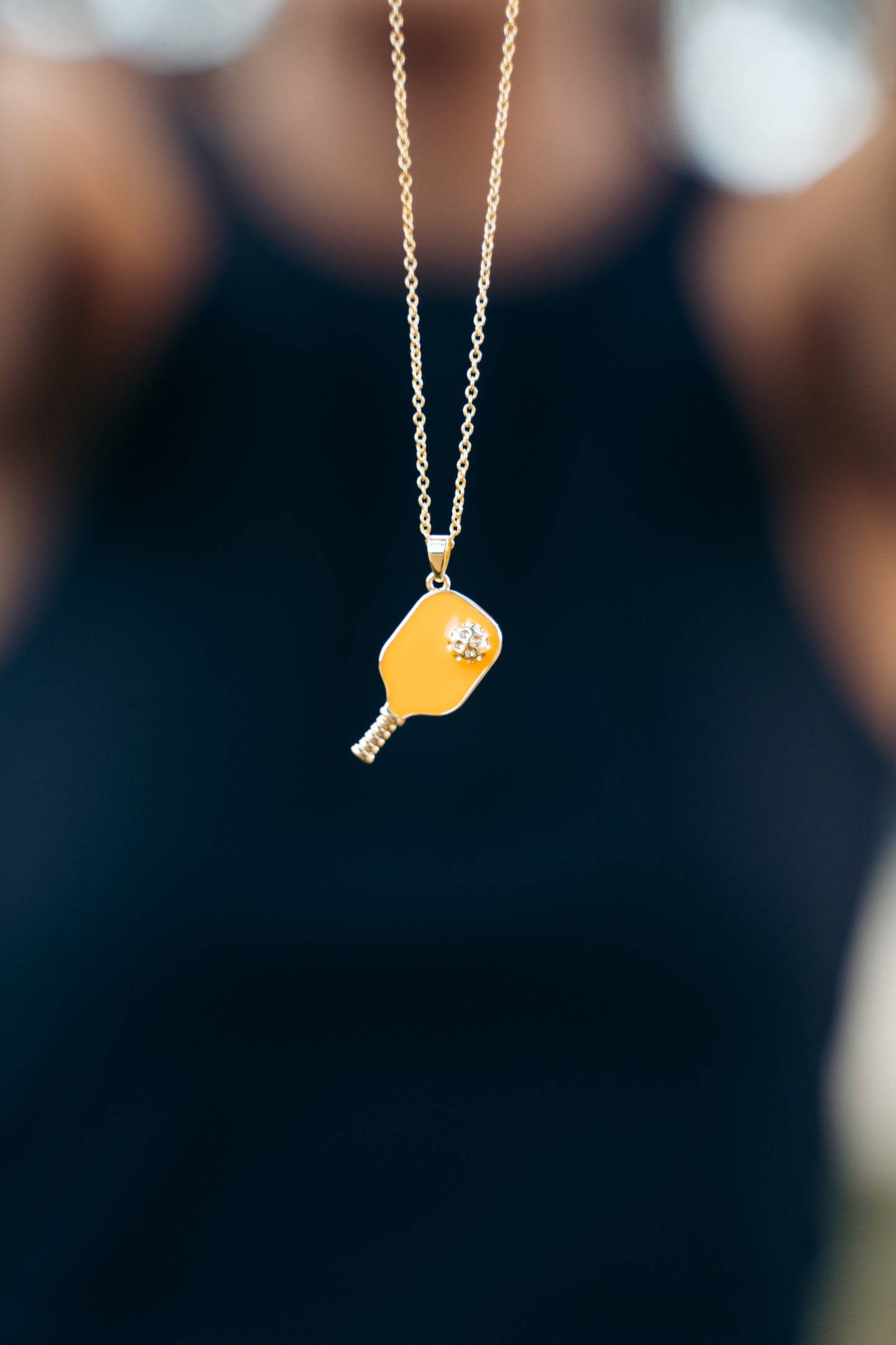 Pickleball Happy Face Necklace in 14K Gold Dipped [Neon Orange]