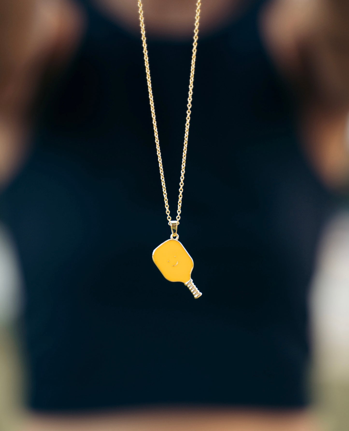 Pickleball Happy Face Necklace in 14K Gold Dipped [Neon Orange]