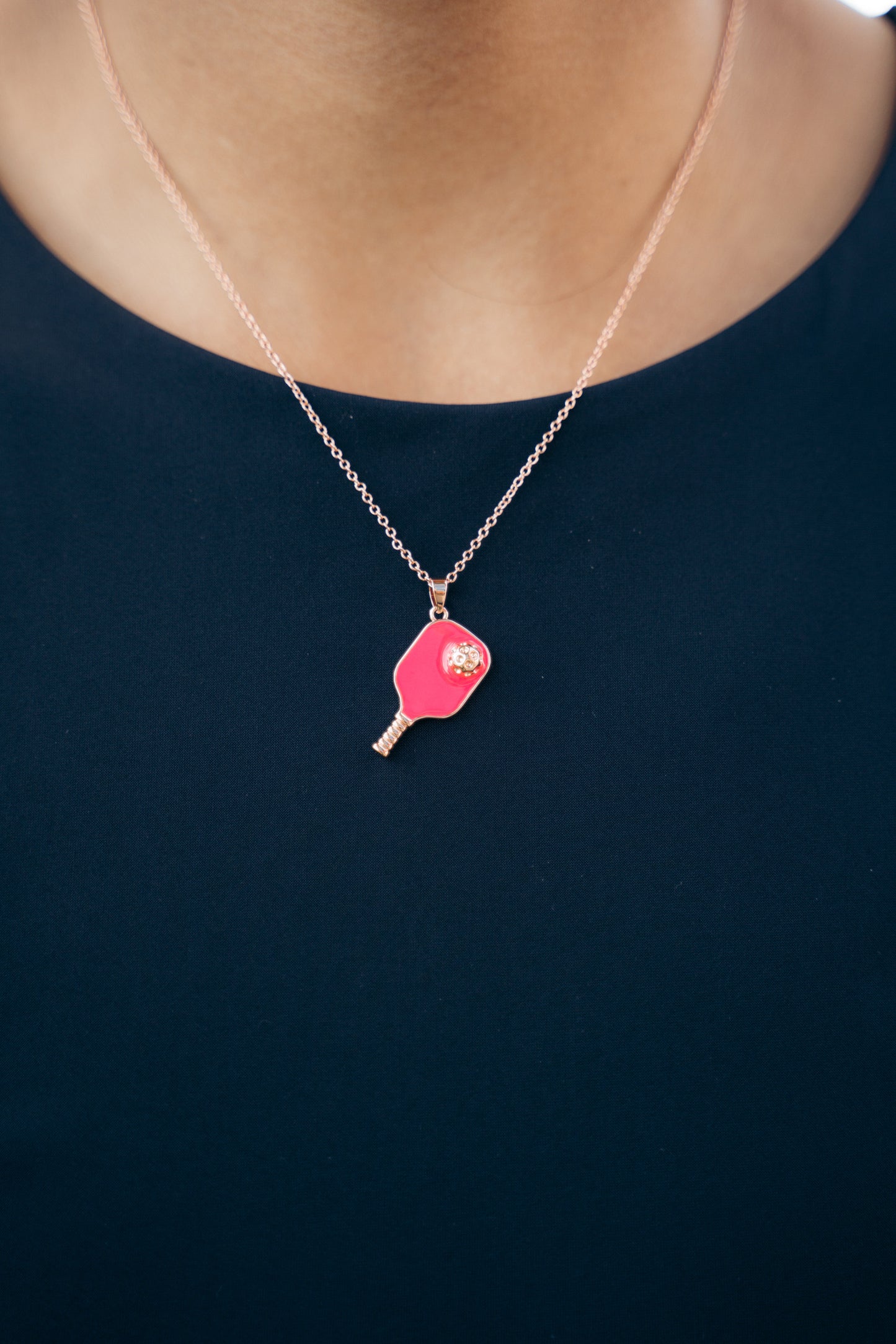 Pickleball Happy Face Necklace in Rose Gold [Barbie Pink]