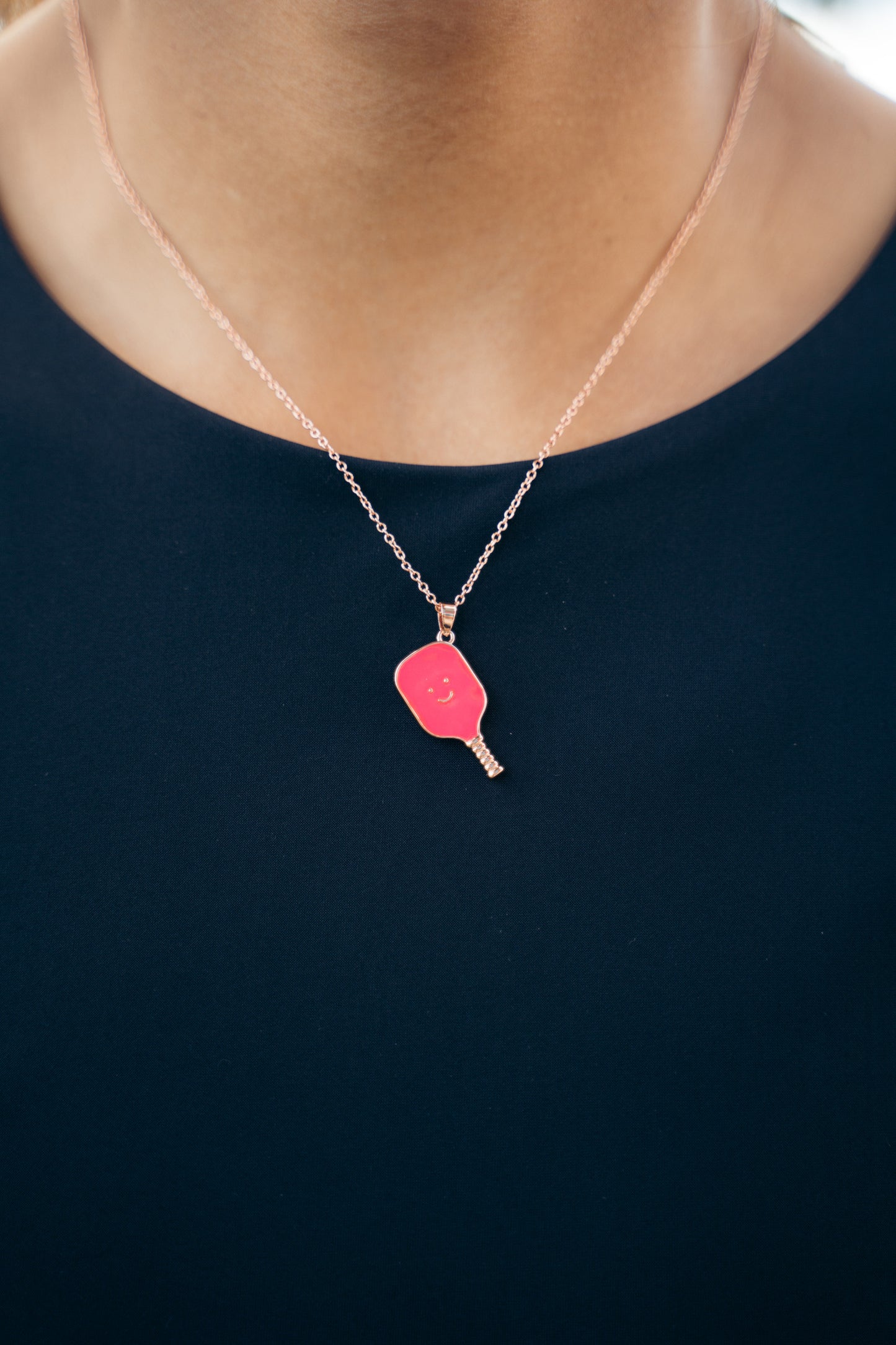 Pickleball Happy Face Necklace in Rose Gold [Barbie Pink]