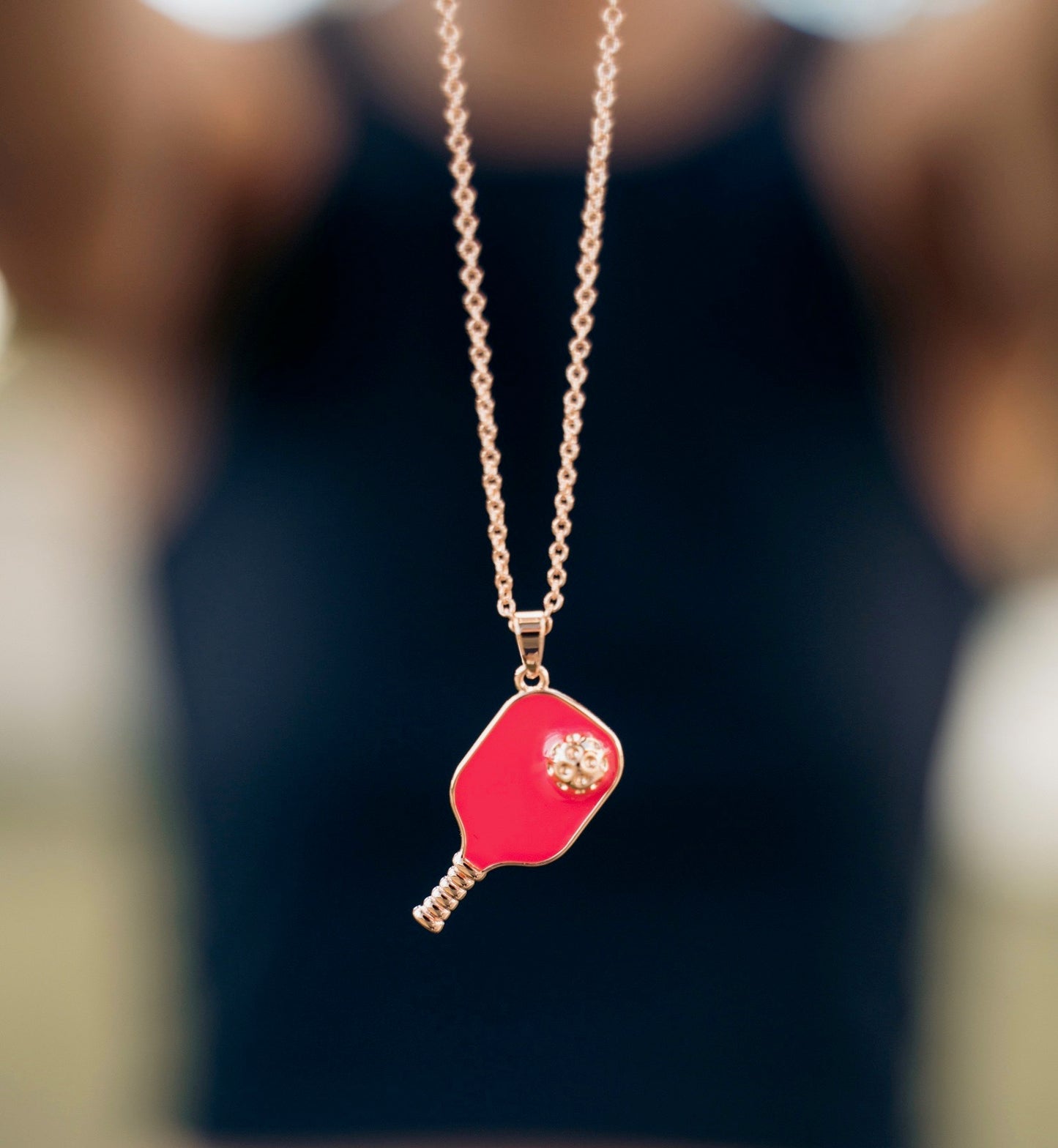 Pickleball Happy Face Necklace in Rose Gold [Barbie Pink]