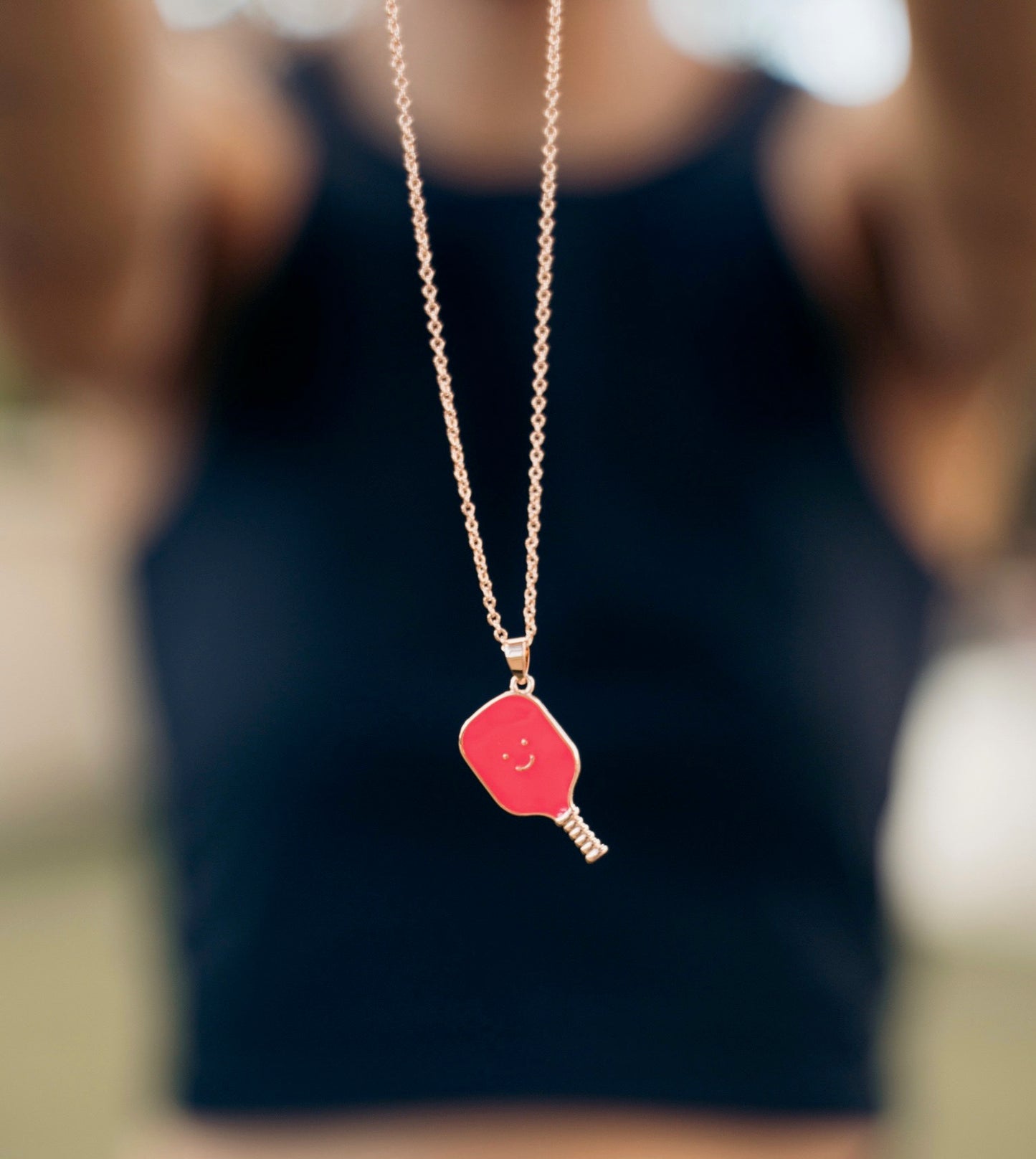 Pickleball Happy Face Necklace in Rose Gold [Barbie Pink]