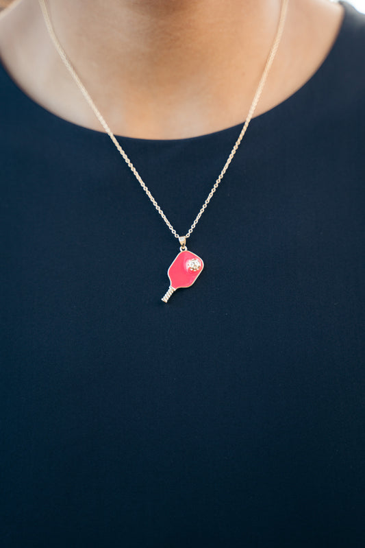 Pickleball Happy Face Necklace in 14k Gold Dipped [Barbie Pink]