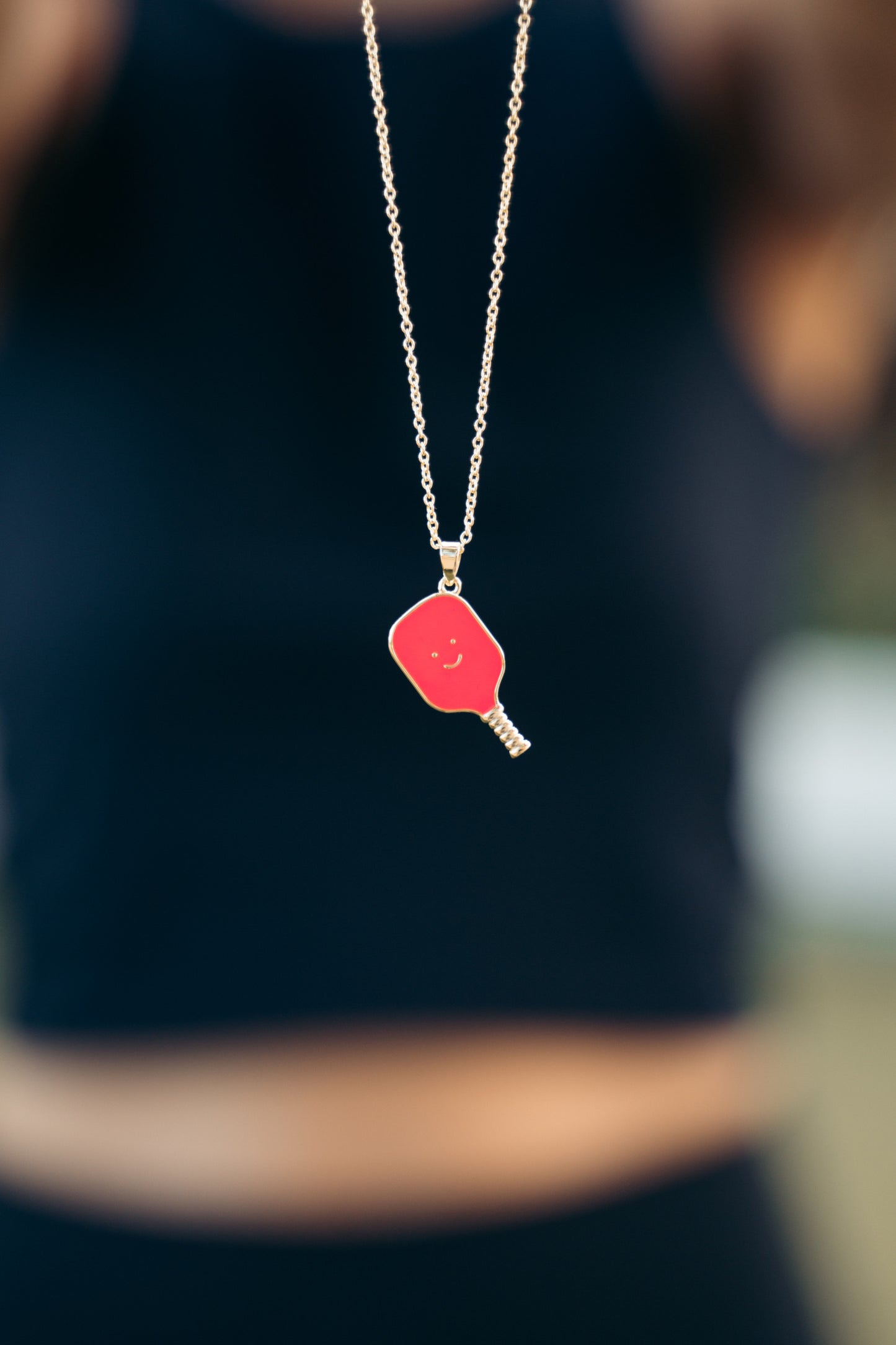 Pickleball Happy Face Necklace in 14k Gold Dipped [Barbie Pink]