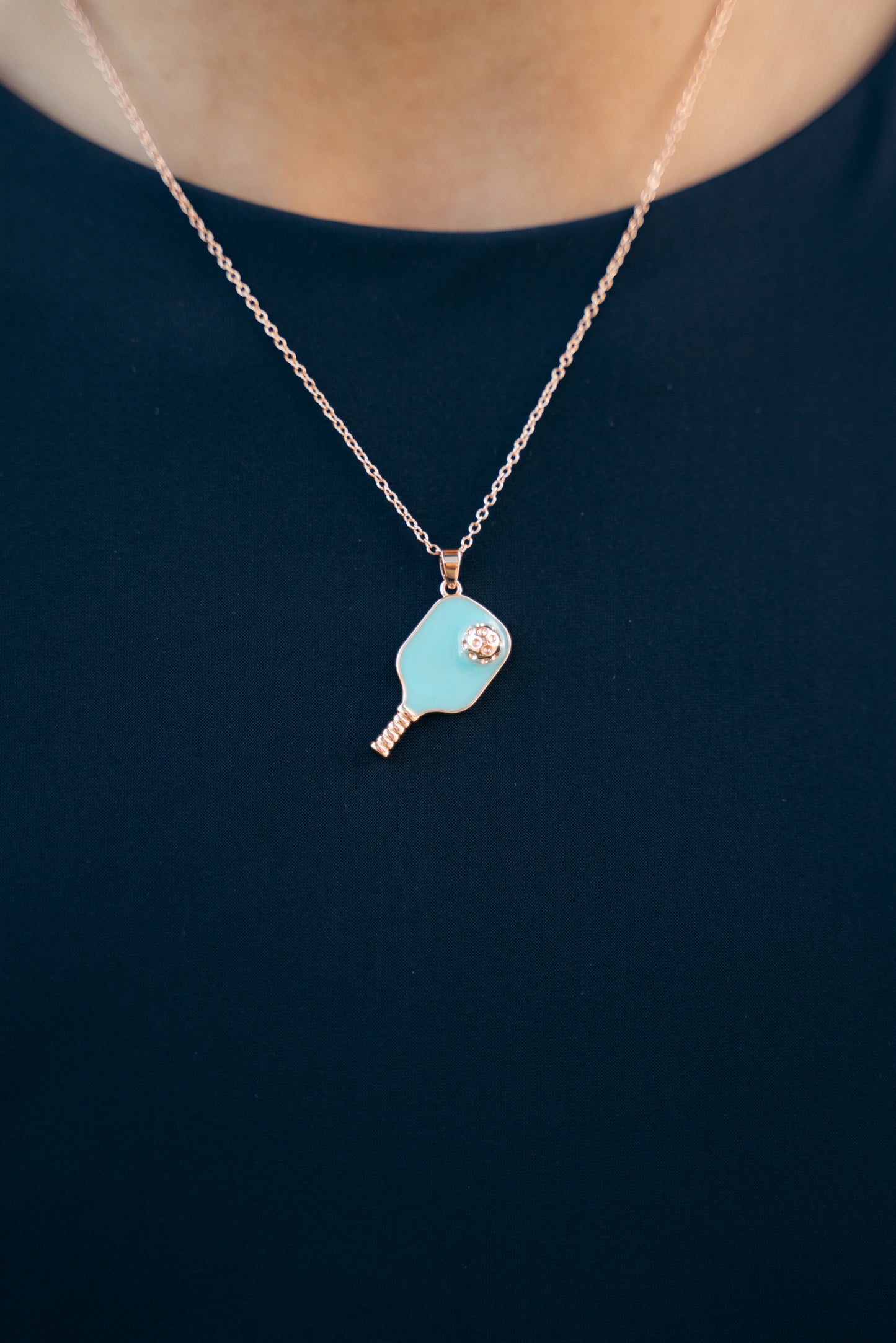 Pickleball Happy Face Necklace in Rose Gold [Tiffy Blue]