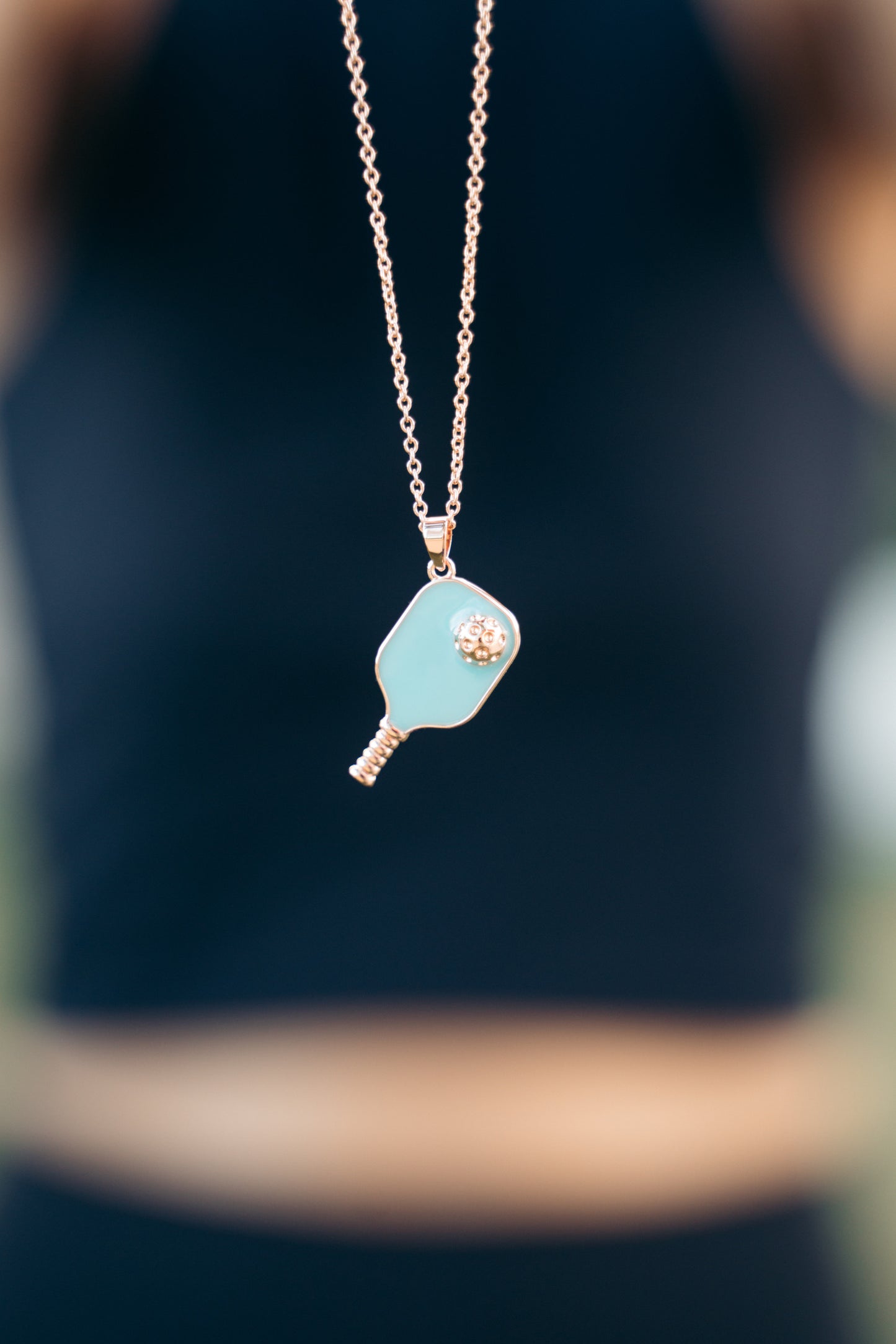 Pickleball Happy Face Necklace in Rose Gold [Baby Blue]