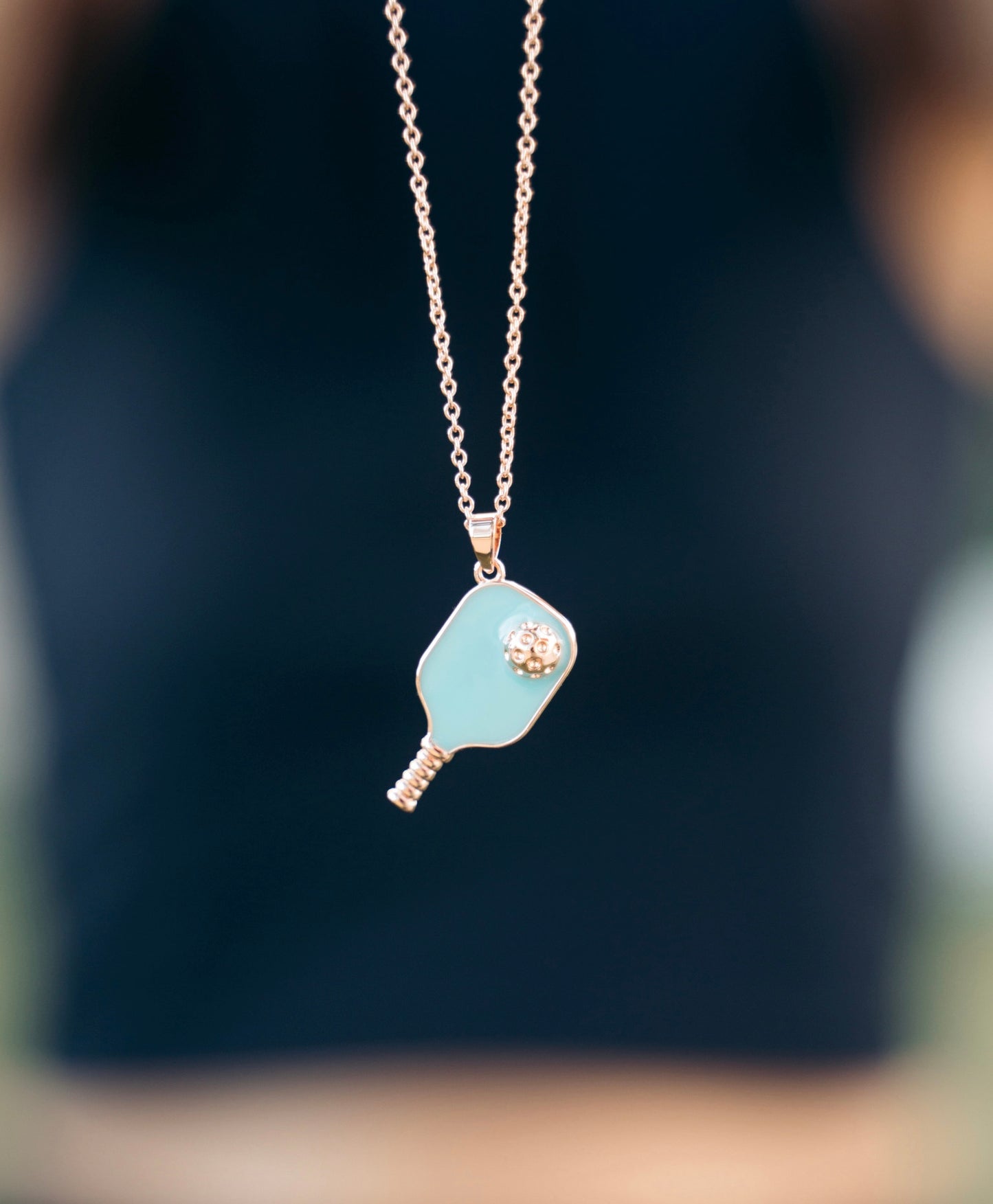 Pickleball Happy Face Necklace in Rose Gold [Tiffy Blue]
