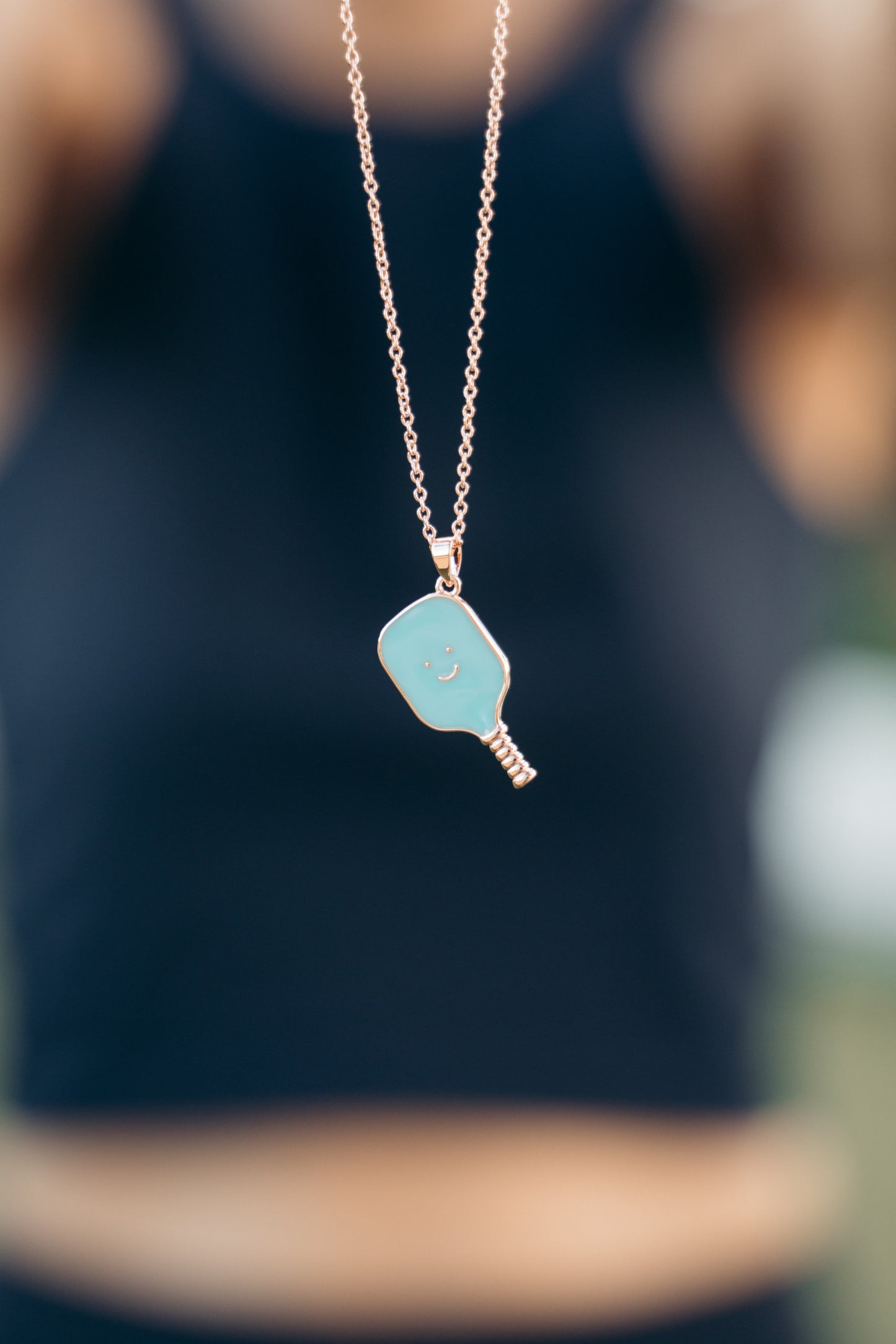 Pickleball Happy Face Necklace in Rose Gold [Baby Blue]