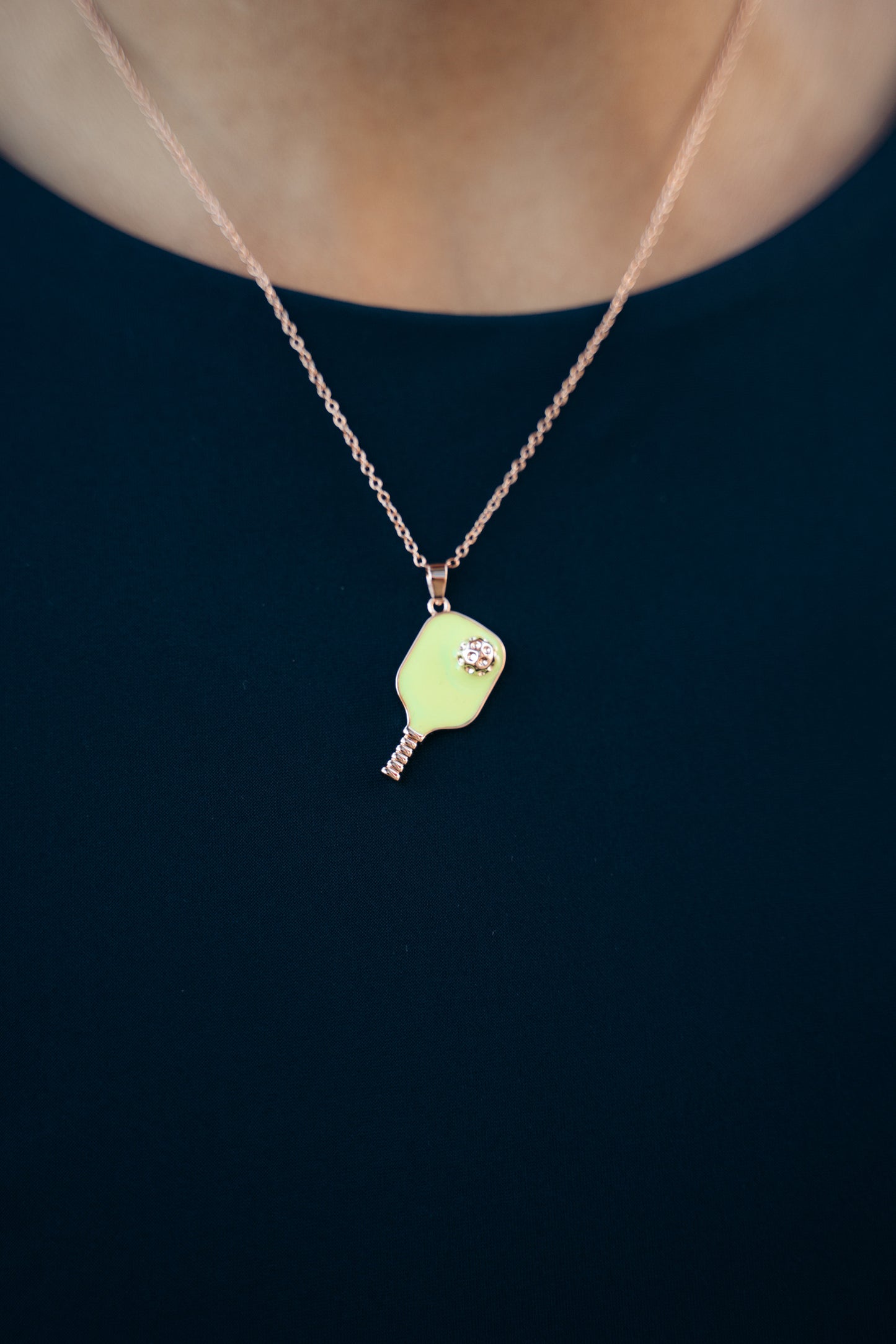 Pickleball Happy Face Necklace in Rose Gold [Neon Yellow]