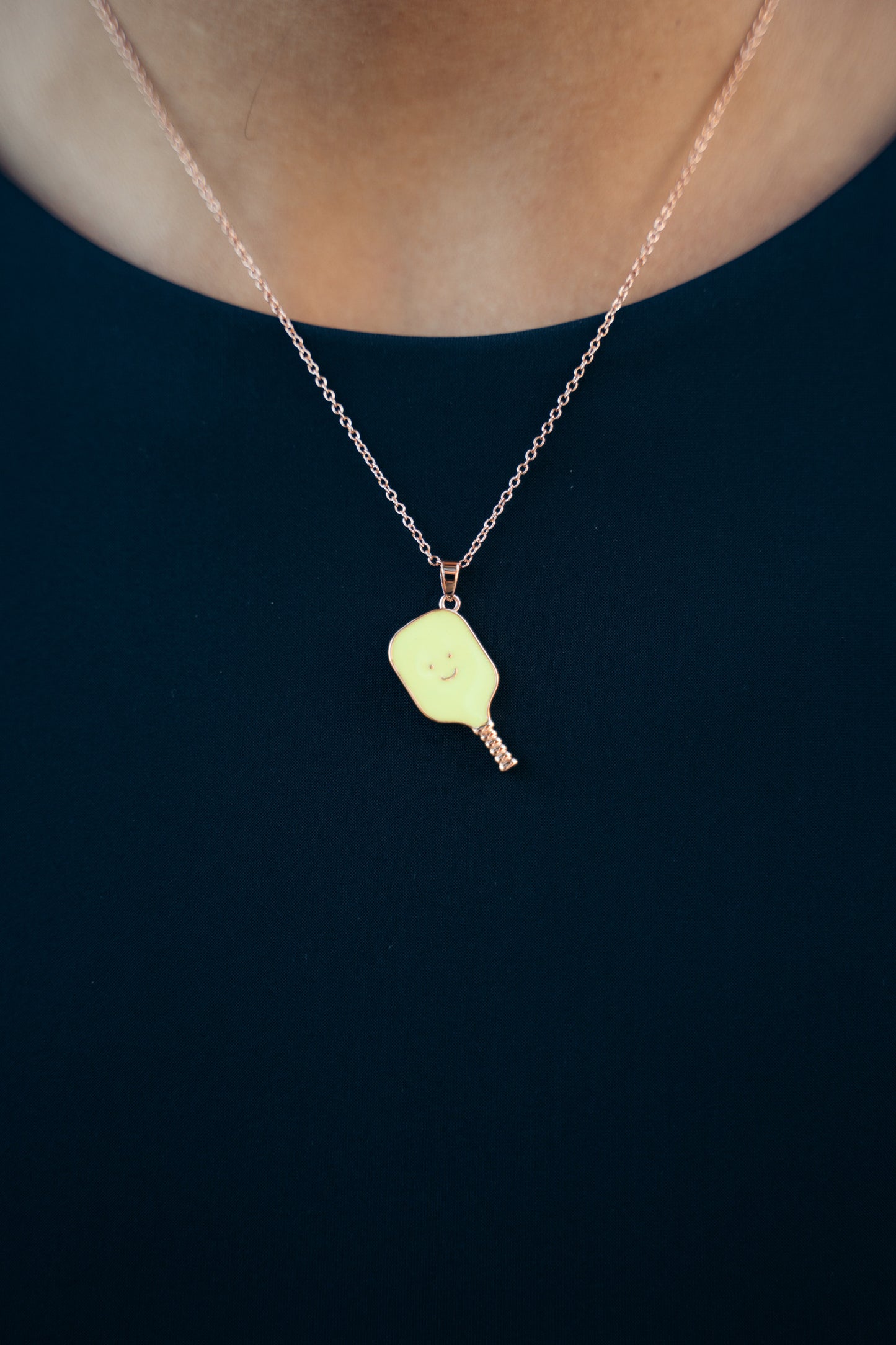 Pickleball Happy Face Necklace in Rose Gold [Neon Yellow]