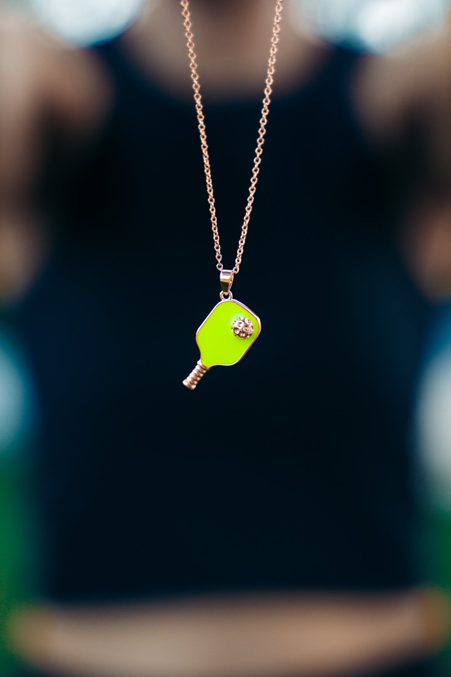Pickleball Happy Face Necklace in Rose Gold [Neon Green]