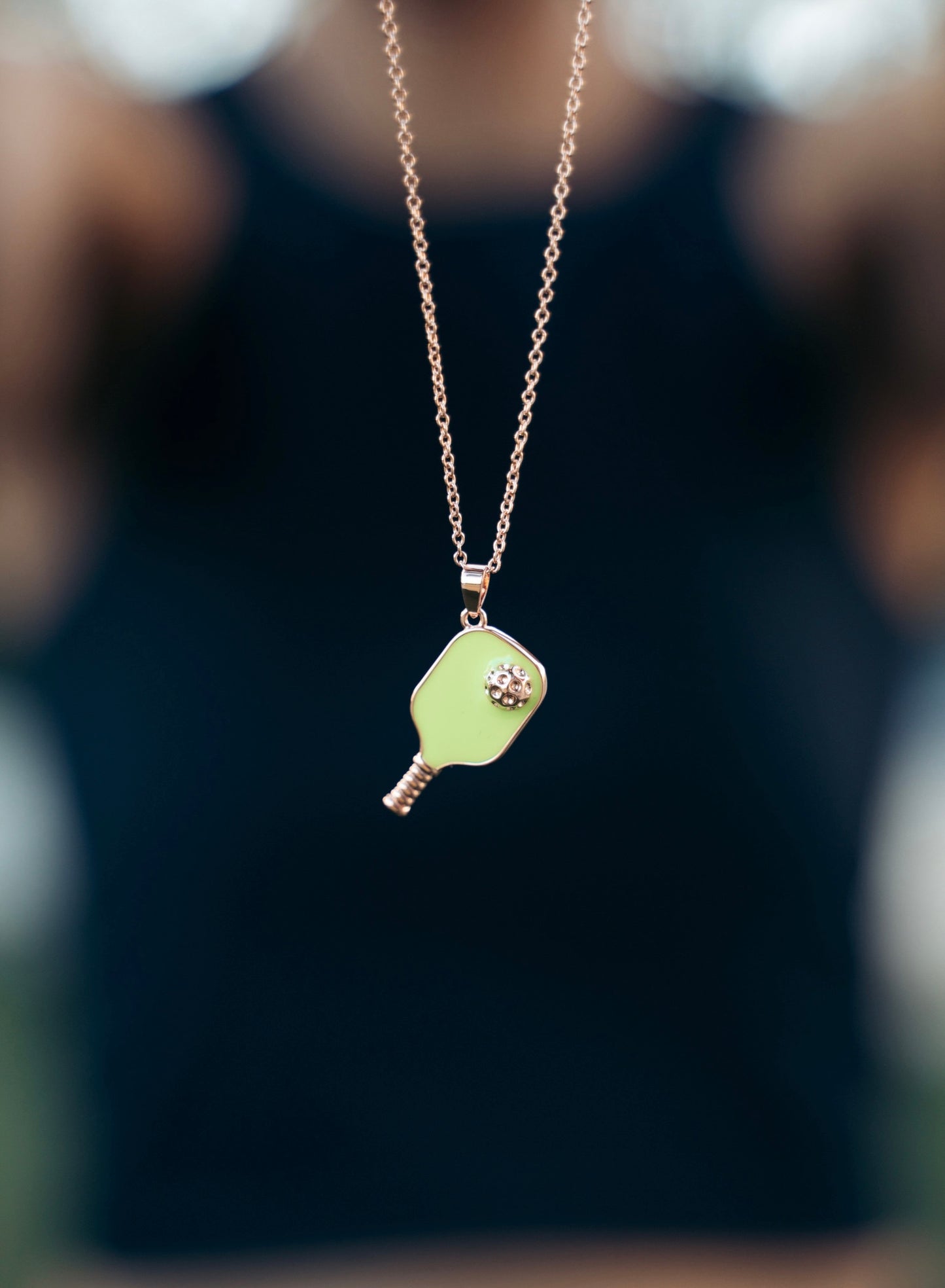 Pickleball Happy Face Necklace in Rose Gold [Neon Yellow]
