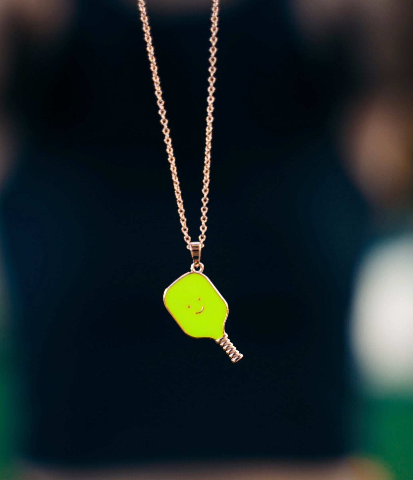 Pickleball Happy Face Necklace in Rose Gold [Neon Green]
