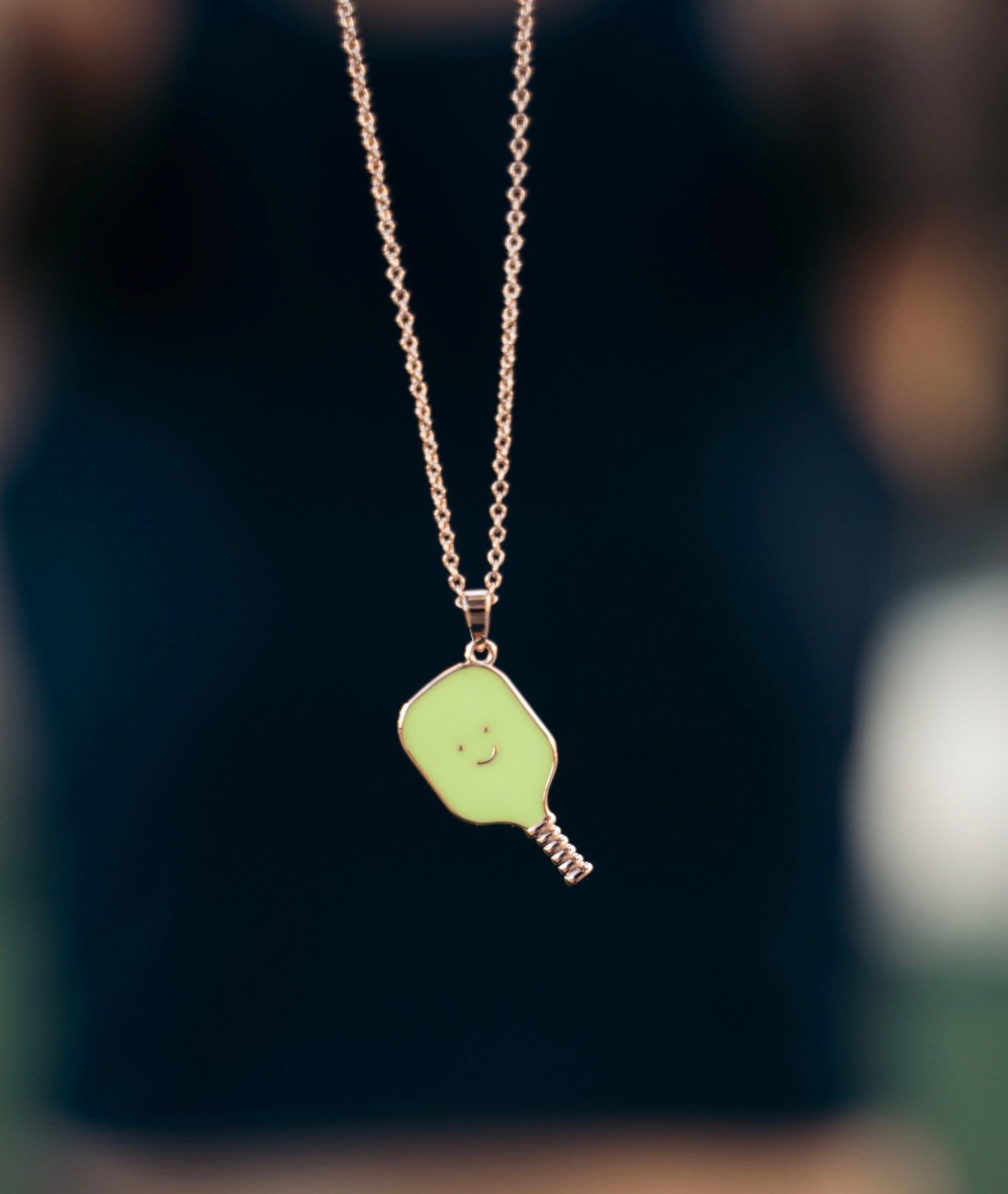 Pickleball Happy Face Necklace in Rose Gold [Neon Yellow]