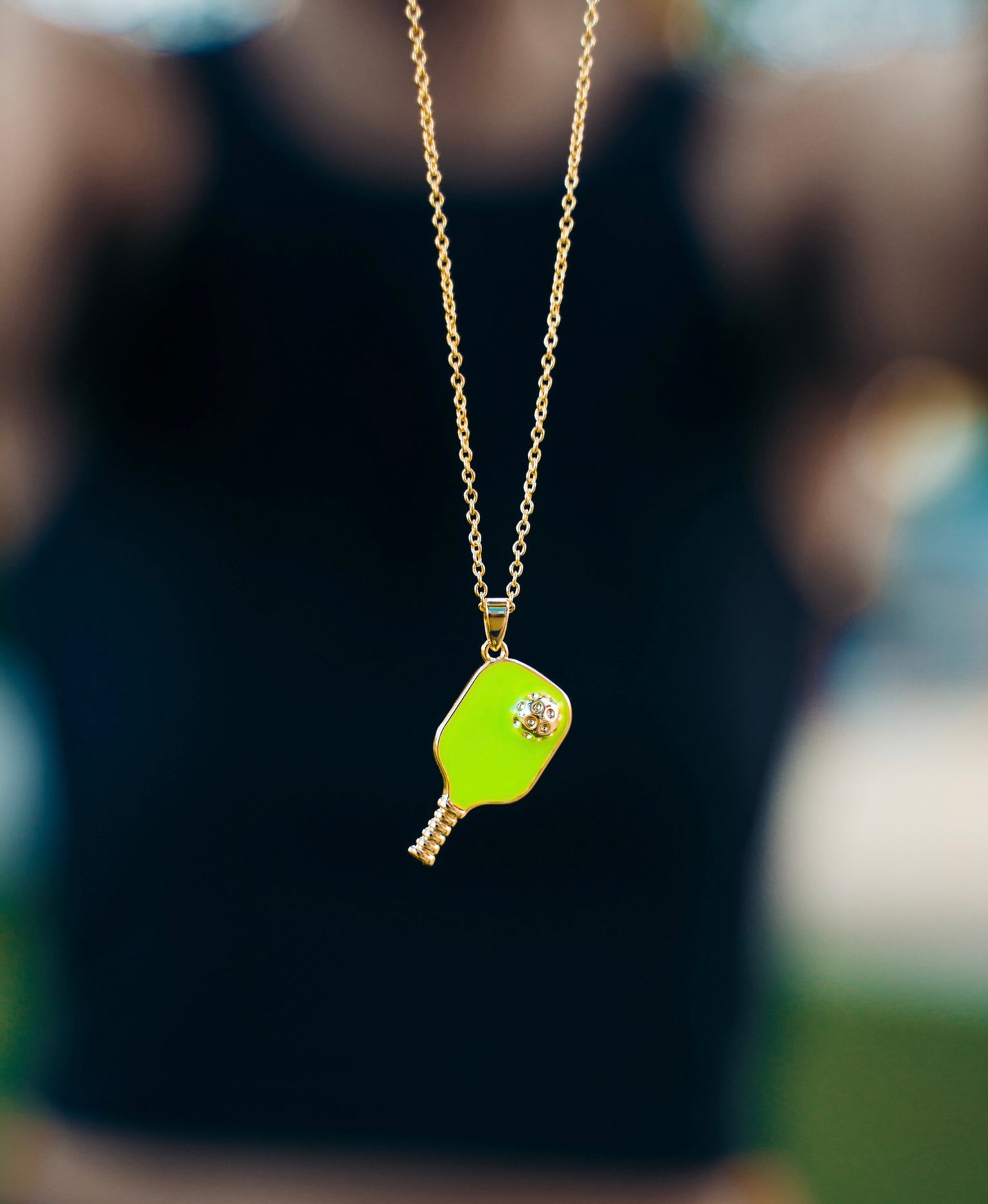 Pickleball Happy Face Necklace in 14K Gold Dipped [Neon Green]