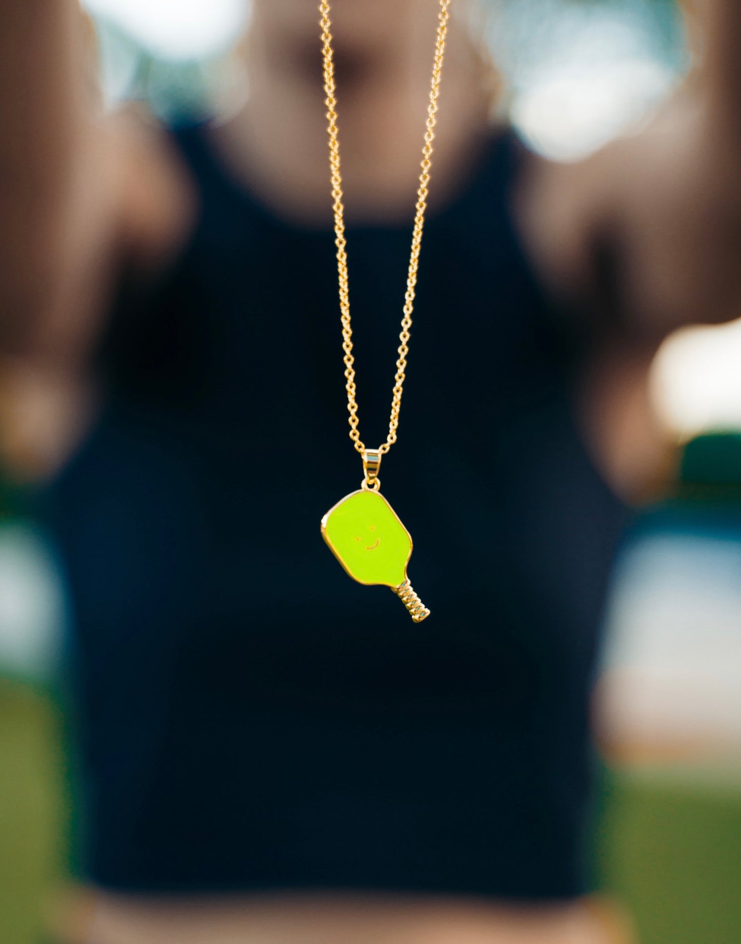 Pickleball Happy Face Necklace in 14K Gold Dipped [Neon Green]