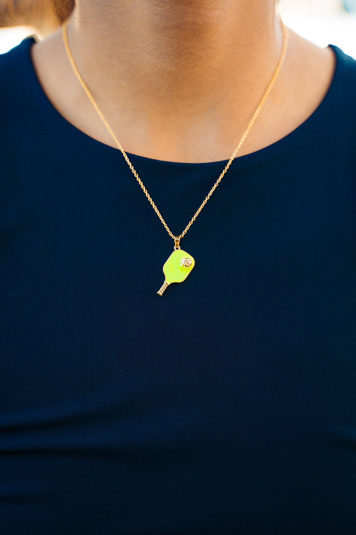 Pickleball Happy Face Necklace in 14K Gold Dipped [Neon Green]