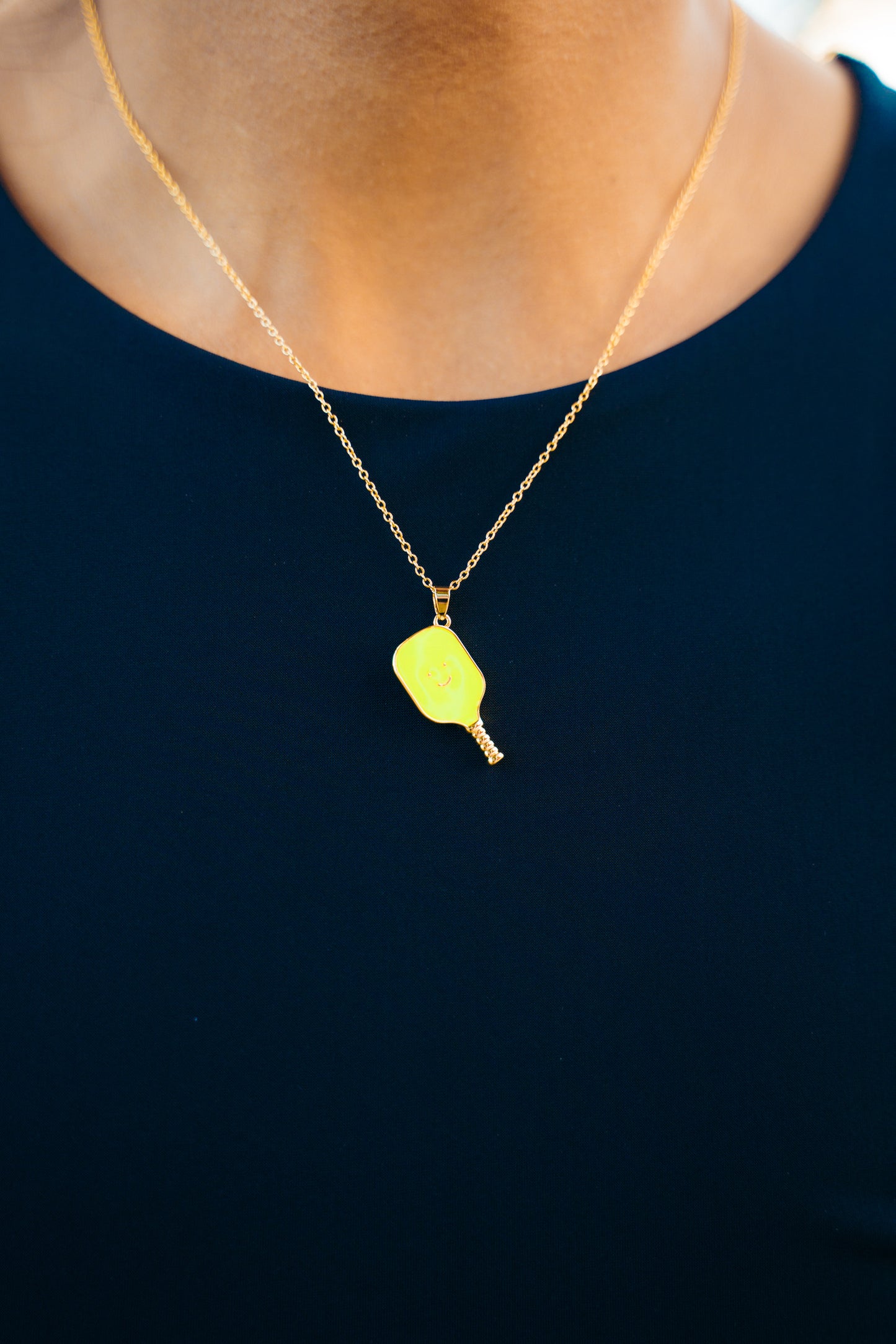 Pickleball Happy Face Necklace in 14K Gold Dipped [Neon Green]