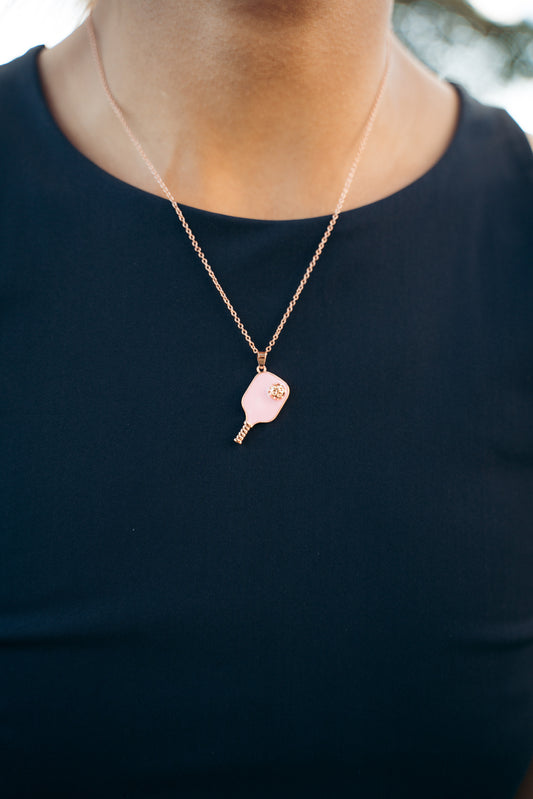 Pickleball Happy Face Necklace in Rose Gold [Lavender Pink]