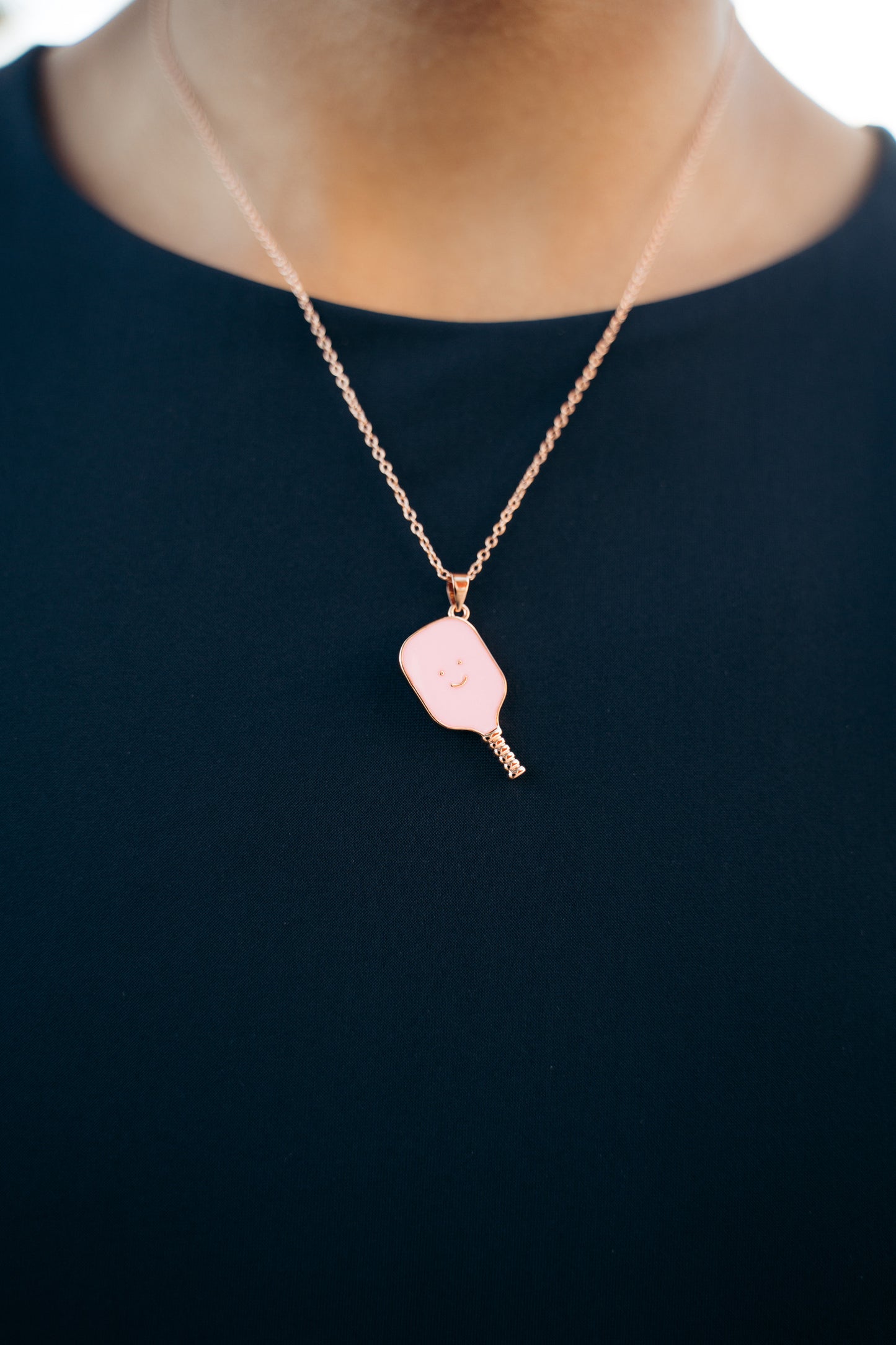 Pickleball Happy Face Necklace in Rose Gold [Lavender Pink]