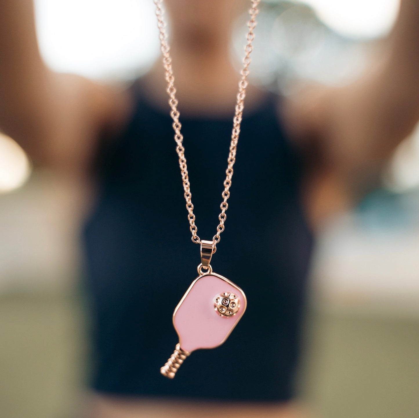 Pickleball Happy Face Necklace in Rose Gold [Lavender Pink]