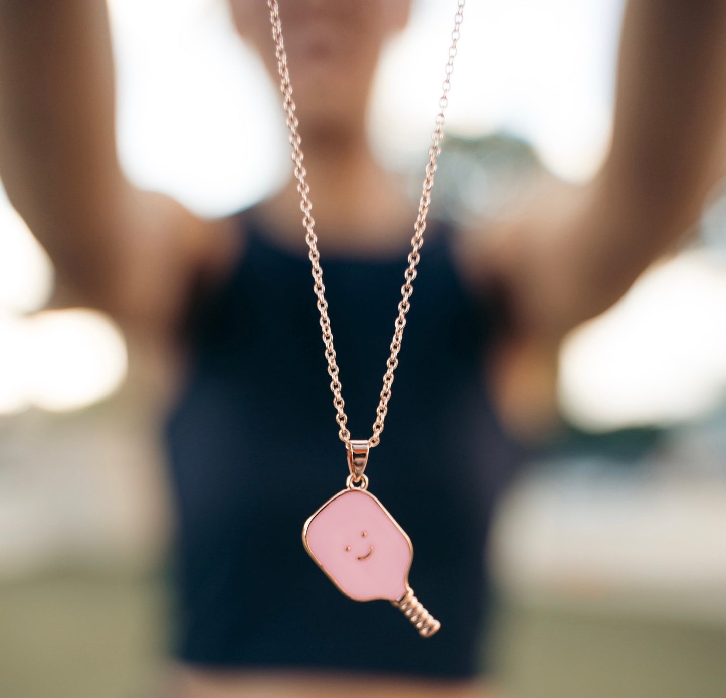 Pickleball Happy Face Necklace in Rose Gold [Lavender Pink]