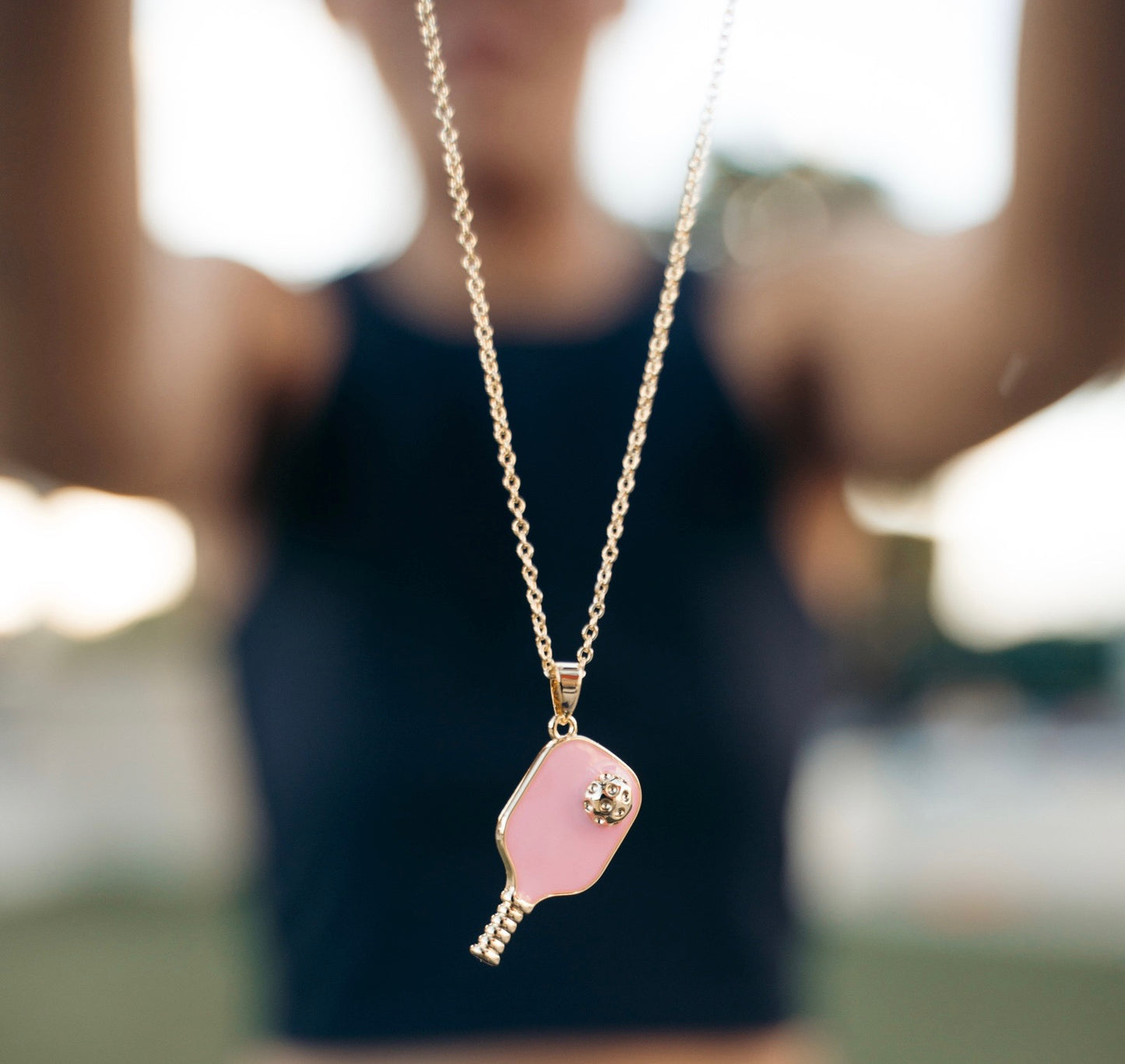 Pickleball Happy Face Necklace in 14k Gold Dipped [Lavender Pink]