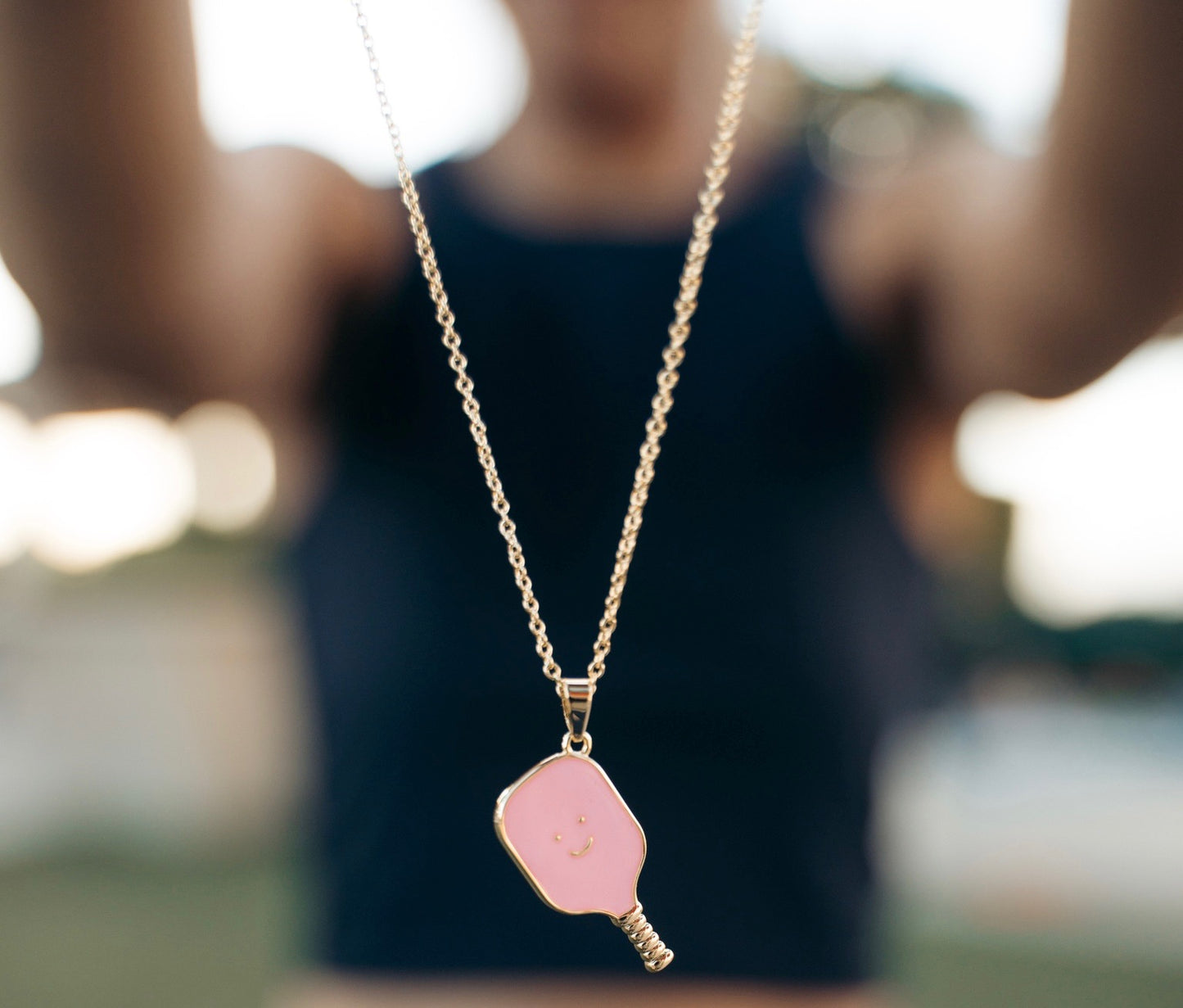 Pickleball Happy Face Necklace in 14k Gold Dipped [Lavender Pink]