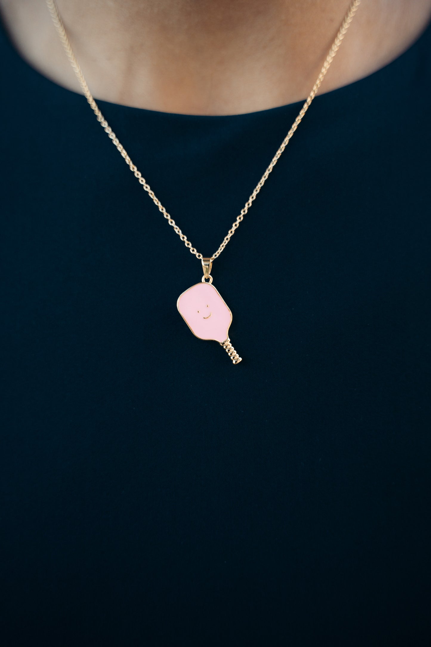 Pickleball Happy Face Necklace in 14k Gold Dipped [Lavender Pink]