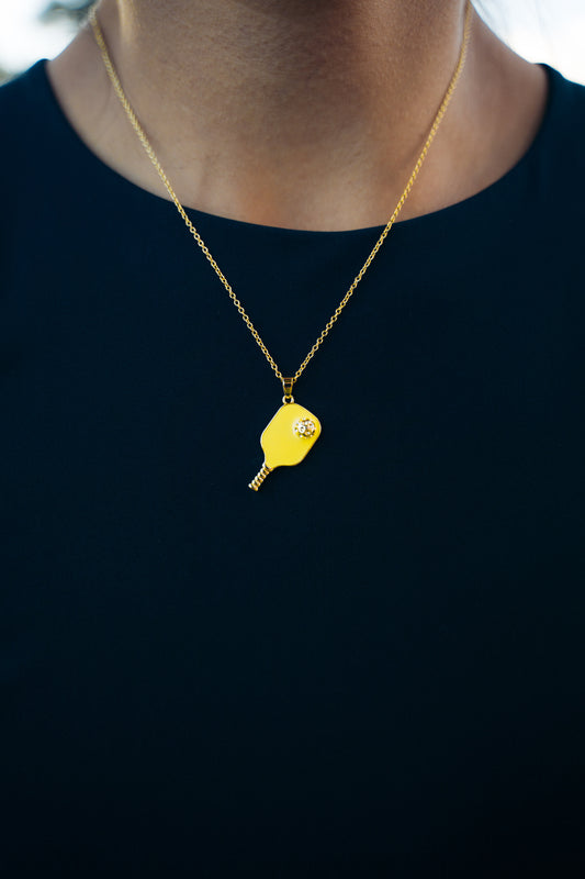 Pickleball Happy Face Necklace in 14K Gold Dipped [Neon Yellow]