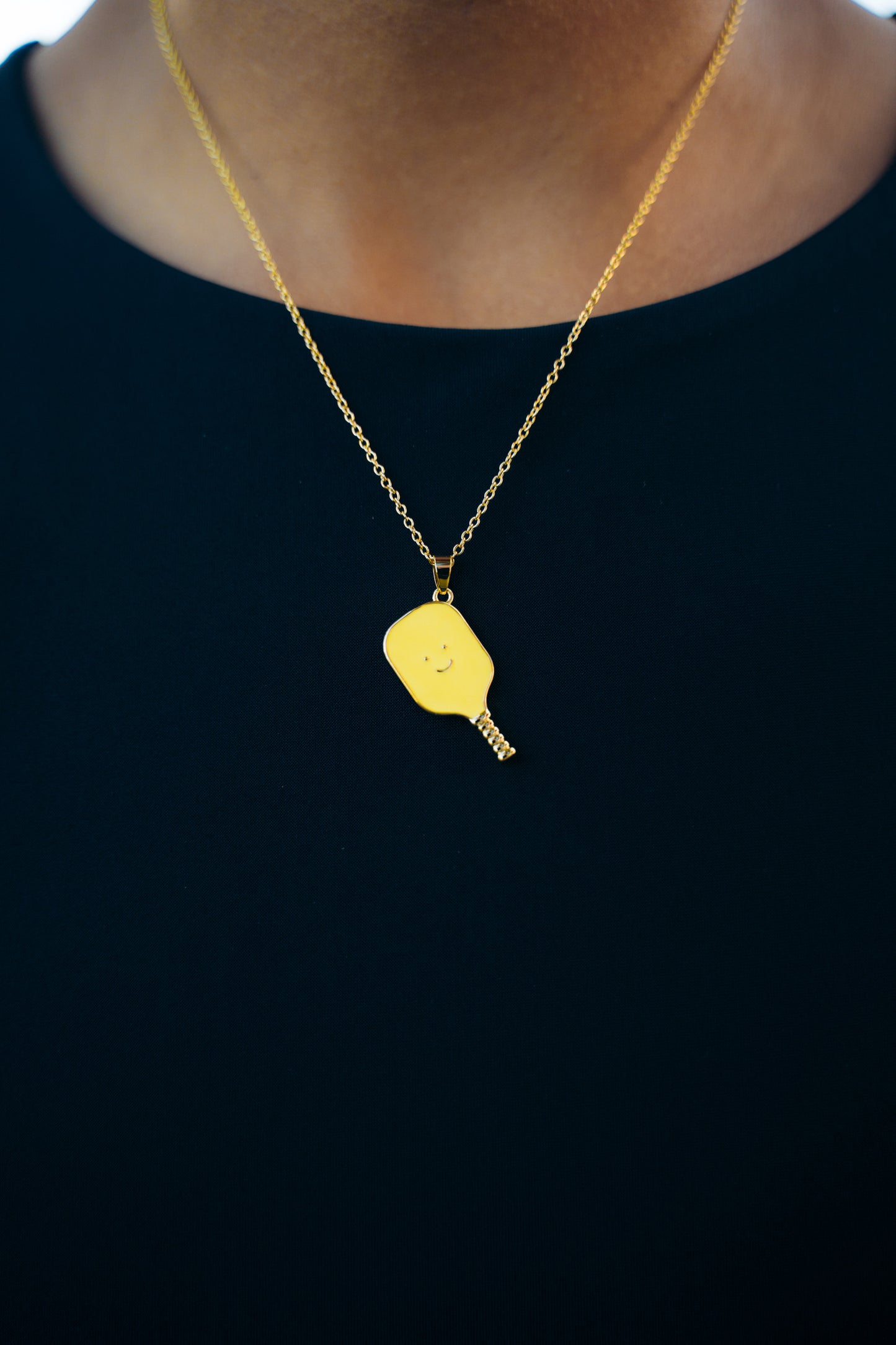 Pickleball Happy Face Necklace in 14K Gold Dipped [Neon Yellow]