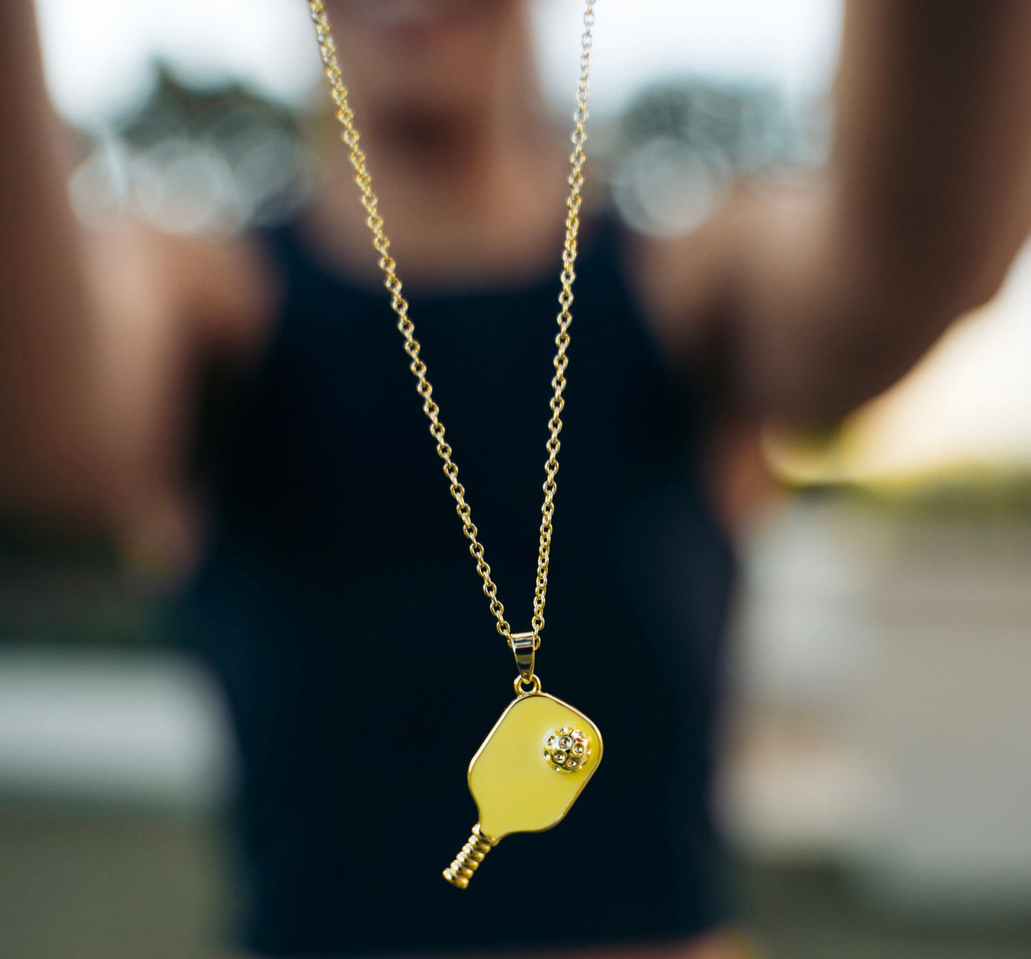 Pickleball Happy Face Necklace in 14K Gold Dipped [Neon Yellow]