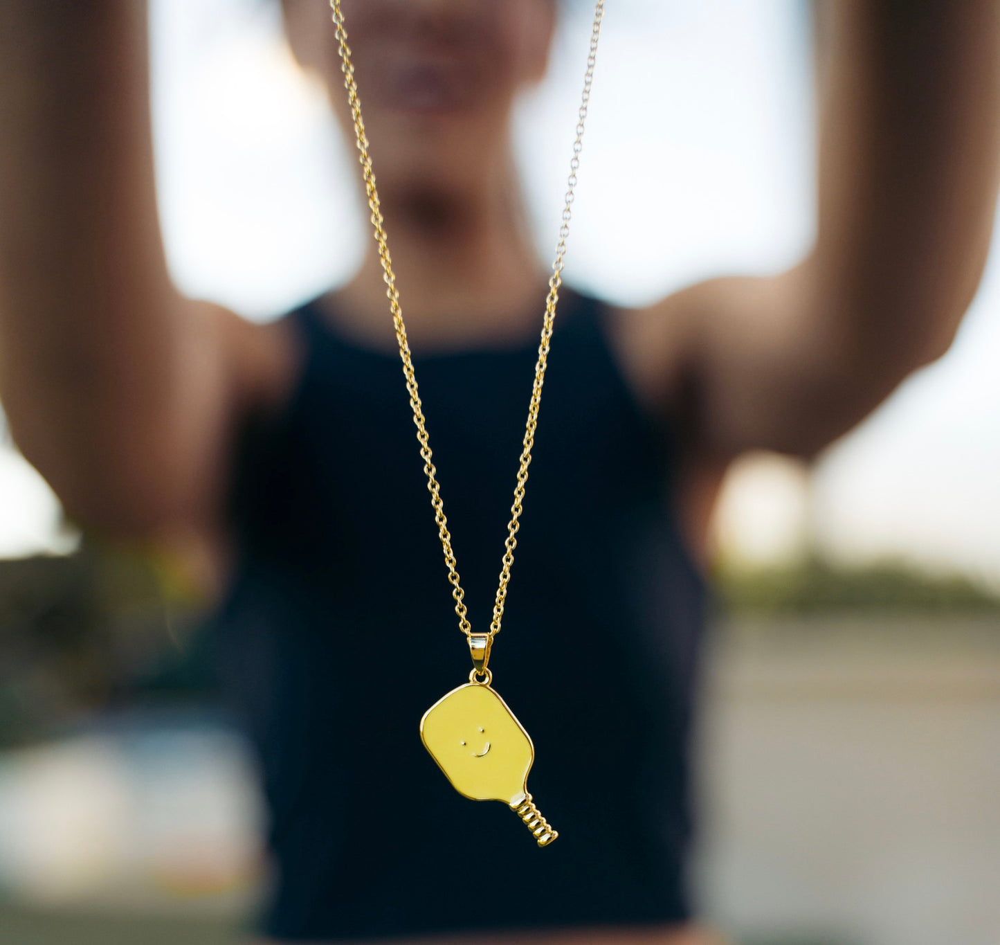 Pickleball Happy Face Necklace in 14K Gold Dipped [Neon Yellow]