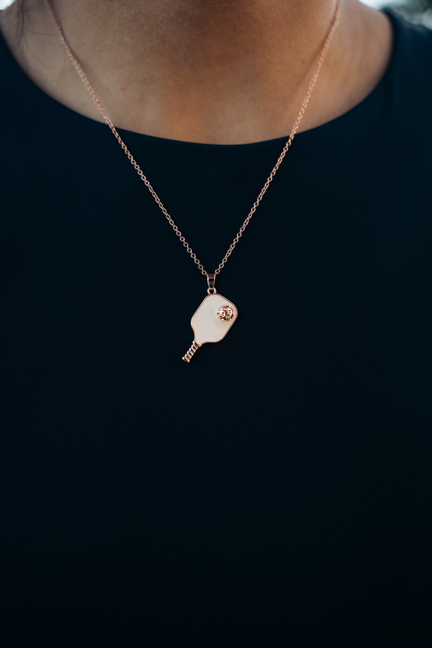 Pickleball Happy Face Necklace in Rose Gold [White]
