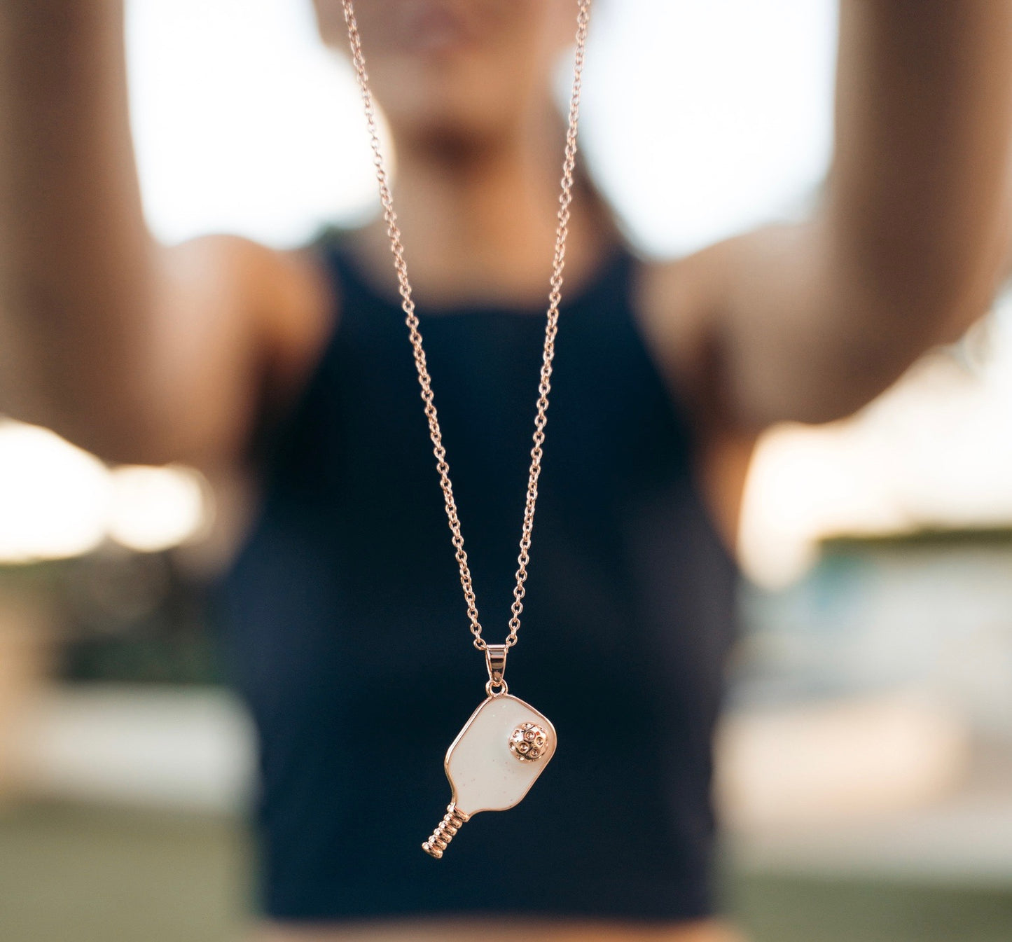Pickleball Happy Face Necklace in Rose Gold [Glitter Sparkle White]