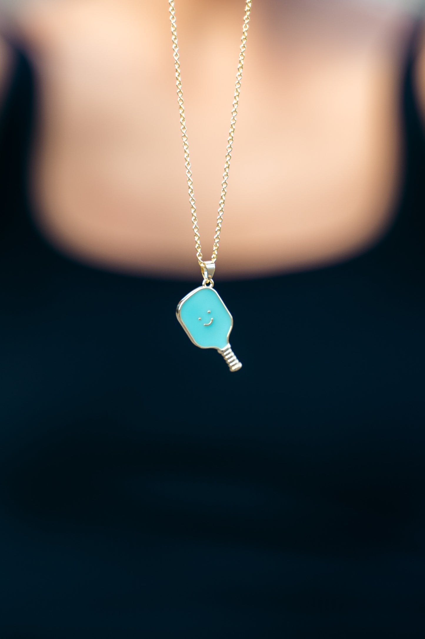 Pickleball Happy Face Necklace in 14k Gold Dipped [Tiffy Blue]